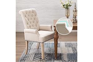 Tufted Armrest Accent Dining Room Side Chair w/ Fabric, Beige