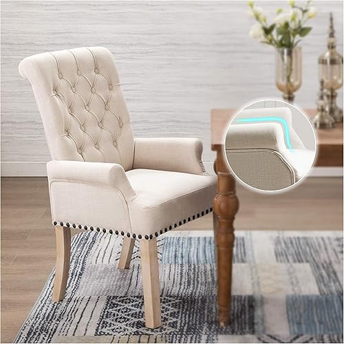 Sillas de comedor con brazos, sillas de comedor tapizadas de tela con patas de madera maciza, sillón decorativo para cocina, comedor, sala de estar,