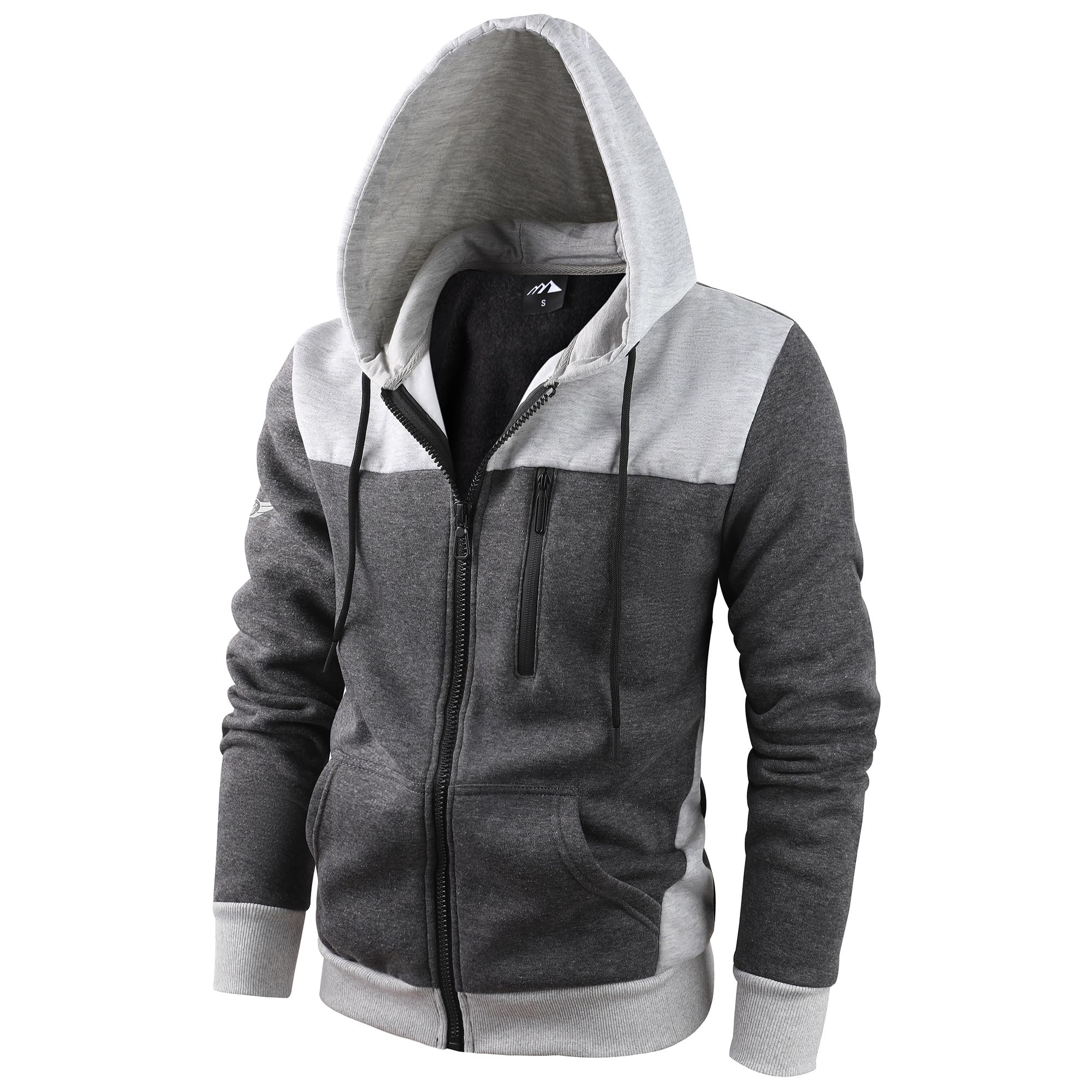 LAIWANG Men's Full Zip Fleece Hoodie zippered Color Block hooded slim Fit Long Sleeve Lightweight Sweatshirt