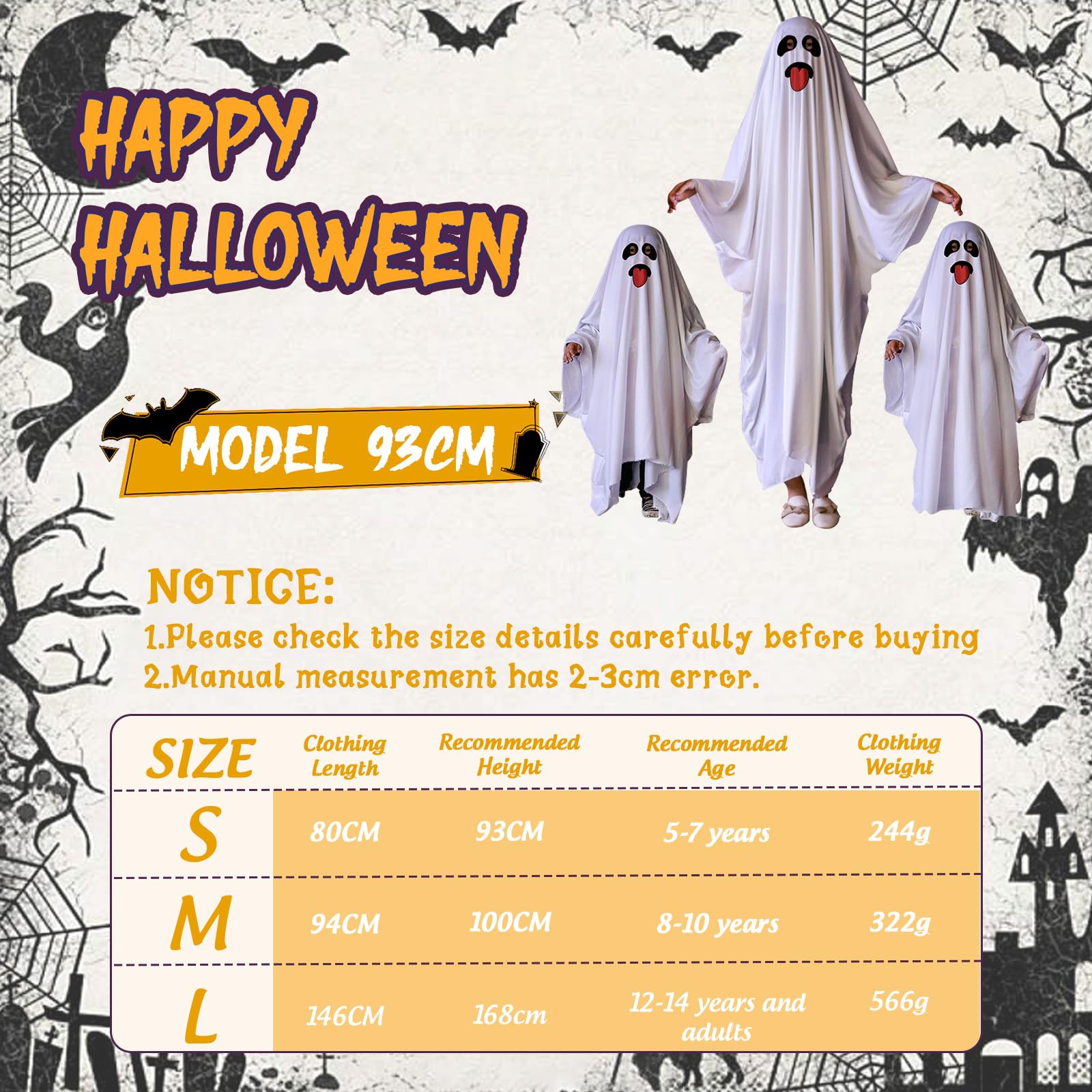 NiCola Spooky Ghost Cape Costume for Kid White Ghost Cape, Boy Girls Cosplay Party Ghost Hooded Cloak - Image 3