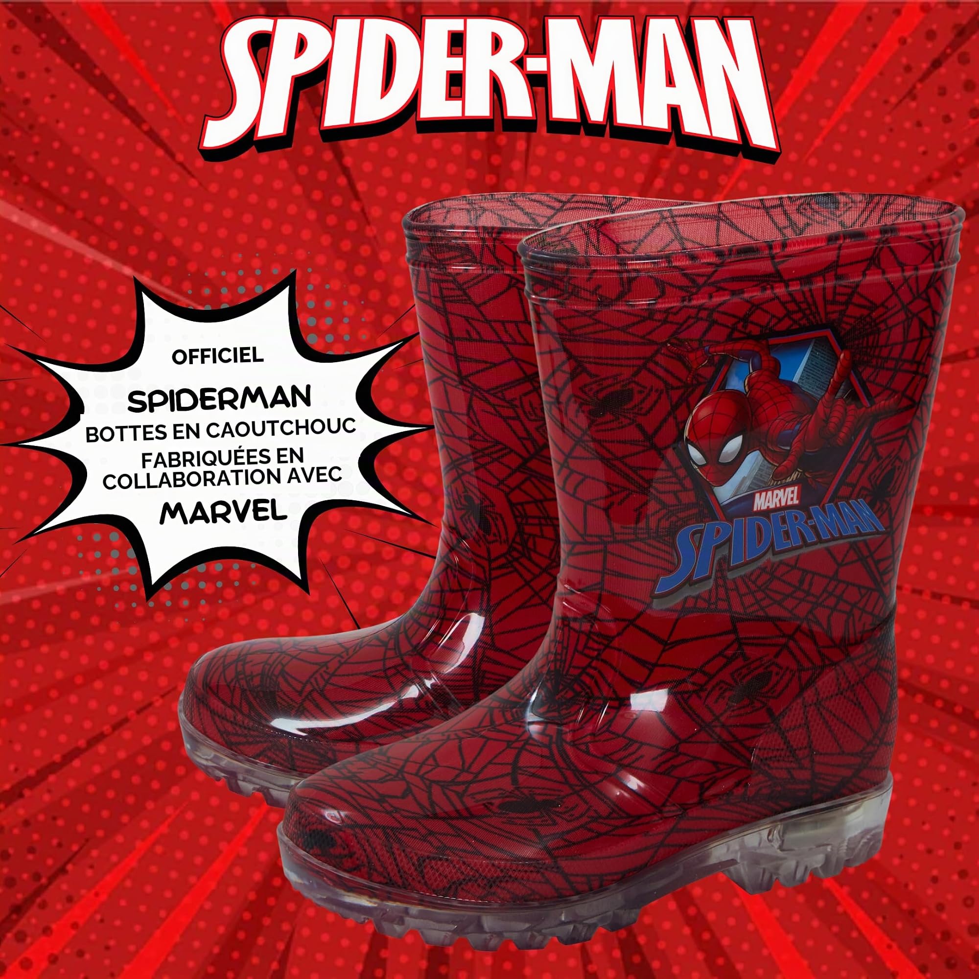 Marvel Spiderman Light Up Wellington Bottes Enfants Clignotant Pluie Neige Chaussures Wellies