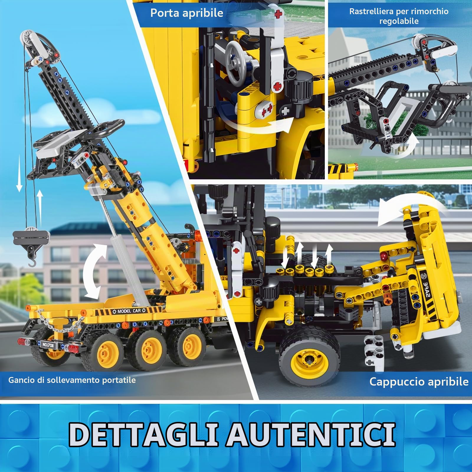 Mould King 17011 Technik Gru, Camion Giocattolo, 1250 Parti Ingegneria Series Set di Costruzioni con Veicoli da Cantiere, Trailer Costruzioni Veicolo di Design