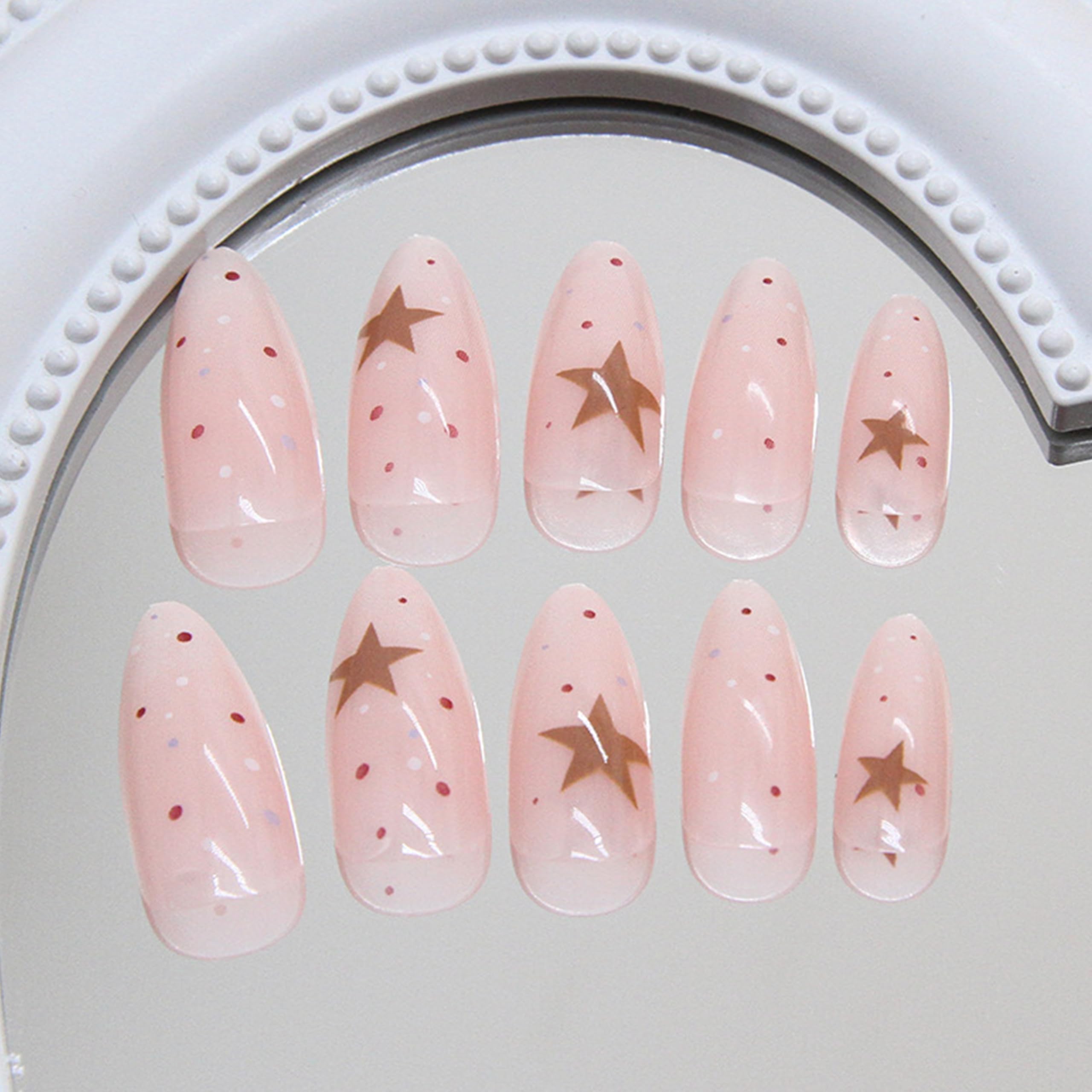 24pcs Mandorle Press on Nails Lunghe Bianco Latte Gradiente Stella Artificiale Da Incollare Finte Colore Francese Copertura Completa Unghie Finte Unghie Finte Naturale per Nail Art Beauty