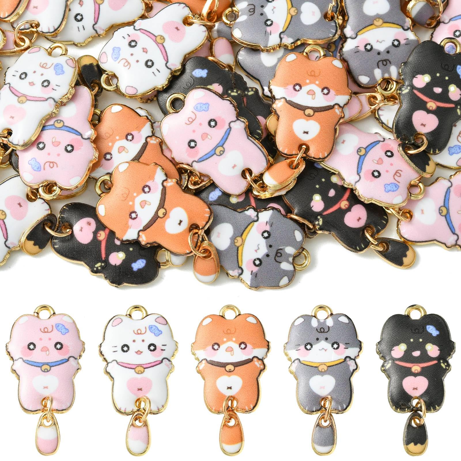 DanLingJewelry 40Pcs 5 Styles Cute Kitten Charms Animal Dangle Charms Enamel Cat Charms for Jewelry Making Crafts Supplies