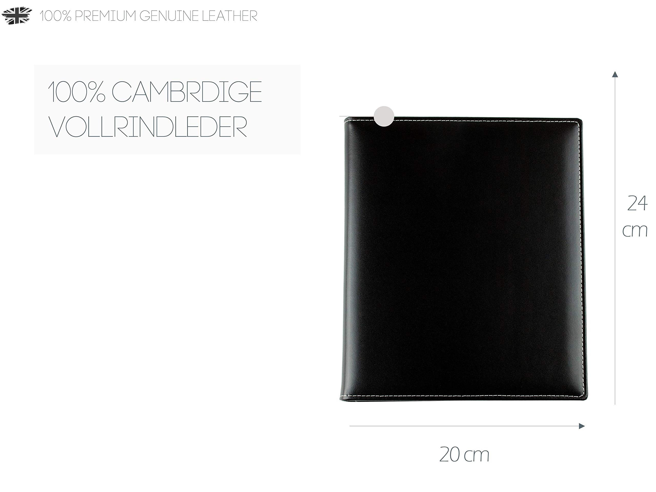 DELMON VARONE - Personalisierbares Gästebuch gebunden in Premium Cambridge Leder schwarz - Blanko Buch mit Hardcover Einband und Merkband zum selbstgestalten für Hochzeit, Taufe, Geburtstag und Geburt