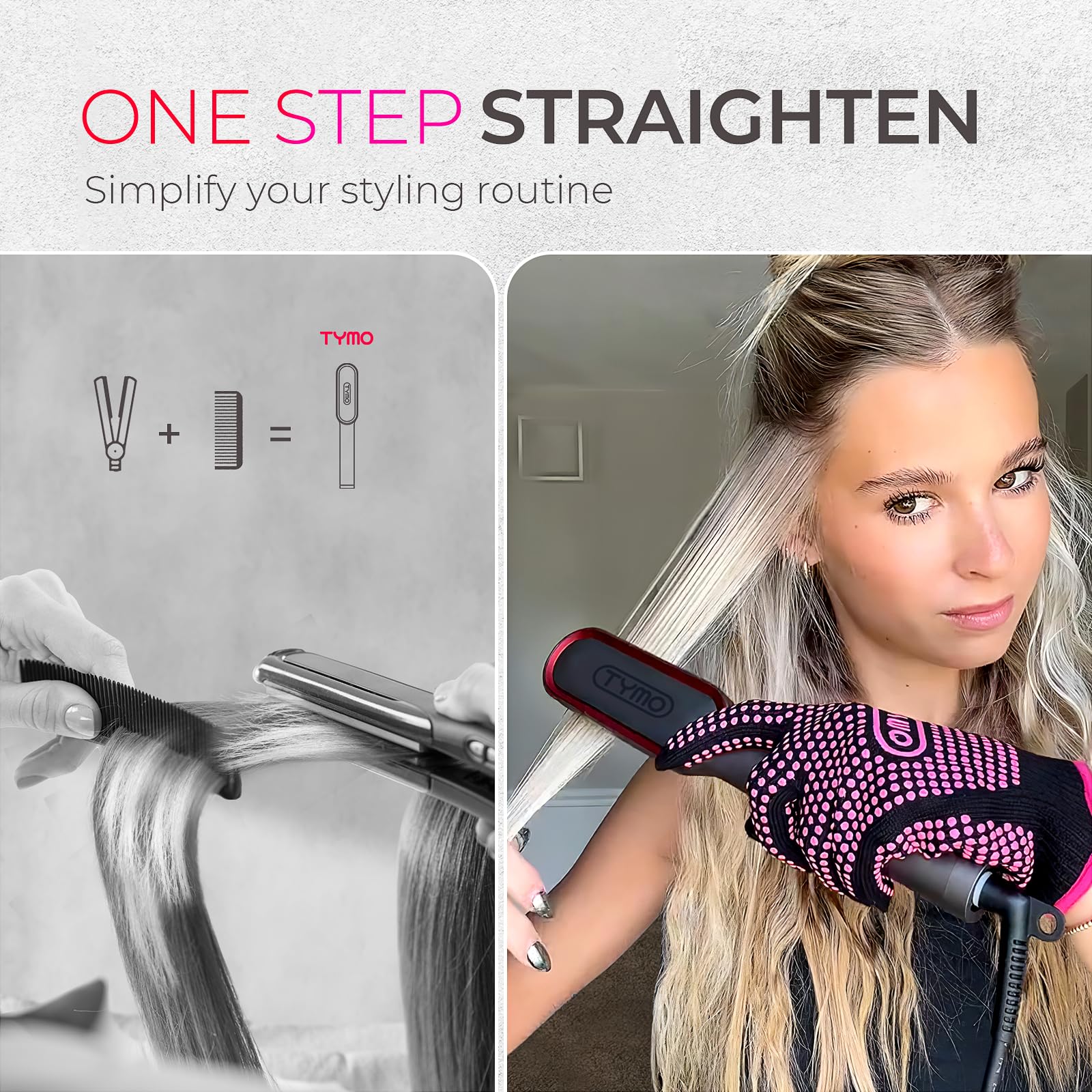 TYMO RING PLUS Spazzola per lisciare i capelli, Piastra per capelli Professionale, 9 Temperatura, 120℃-210℃, Display LCD, Riscaldamento Rapido 20S, Spazzola Lisciante agli Ioni Negativi, Nero
