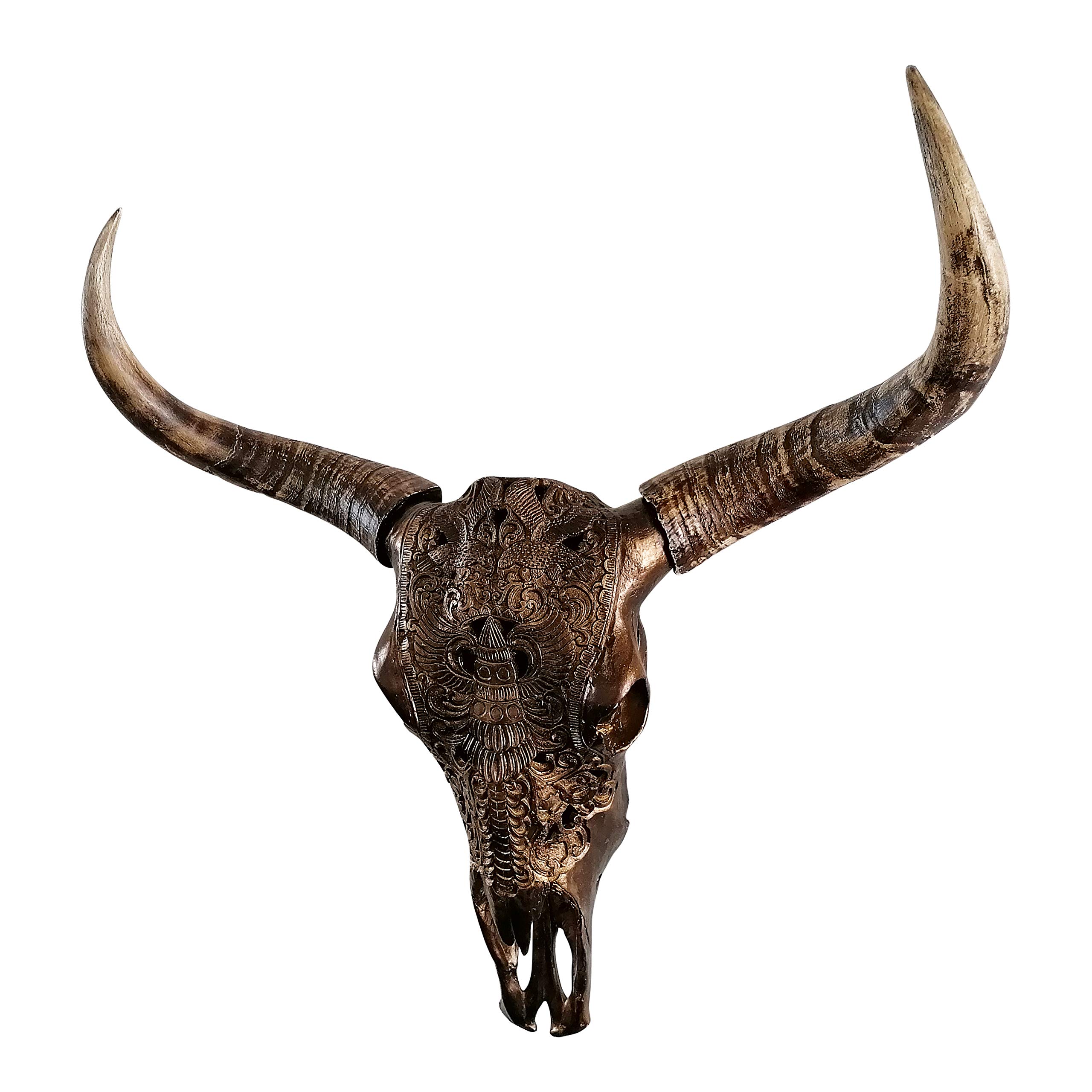 MichaelNoll Stierkopf Bullenkopf Bullenschädel Geweih Hörner Stier Wanddekoration Polyresin Riesig Luxus Groß - Moderne Wanddeko für Schlafzimmer oder Wohnzimmer - Deko Dekoration - XXL 72 cm