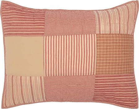 VHC Brands Sawyer Mill Red 100% Cotton Decorative Patchwork Pillow Cover Standard Sham 21x27