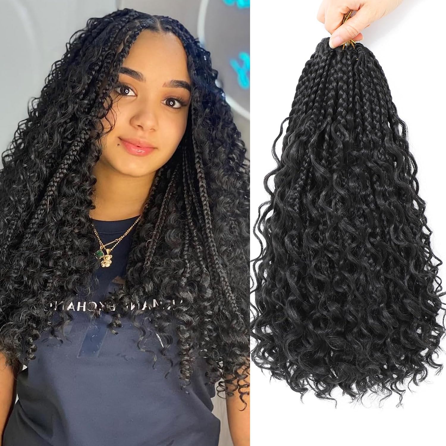 Goddess Box Braids Crochet Hair For Women-14 Inch 8 pack Pre Looped Boho Crochet Braids Short Prelooped Bohemian Boho Box Braids Crochet Hair With