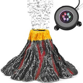 Uniclife Aquarium Volcano Ornament Kit: Realistic Resin Bubbler with Colorful LED Lights & Air Stone for Fish Tank Oxygenation & Decoration