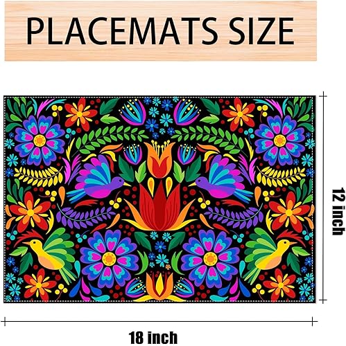 Miniatura 2 de Juego de 4 manteles individuales de lino para fiesta mexicana del Cinco de Mayo, decoración del Día de los Muertos, decoración y suministros para el