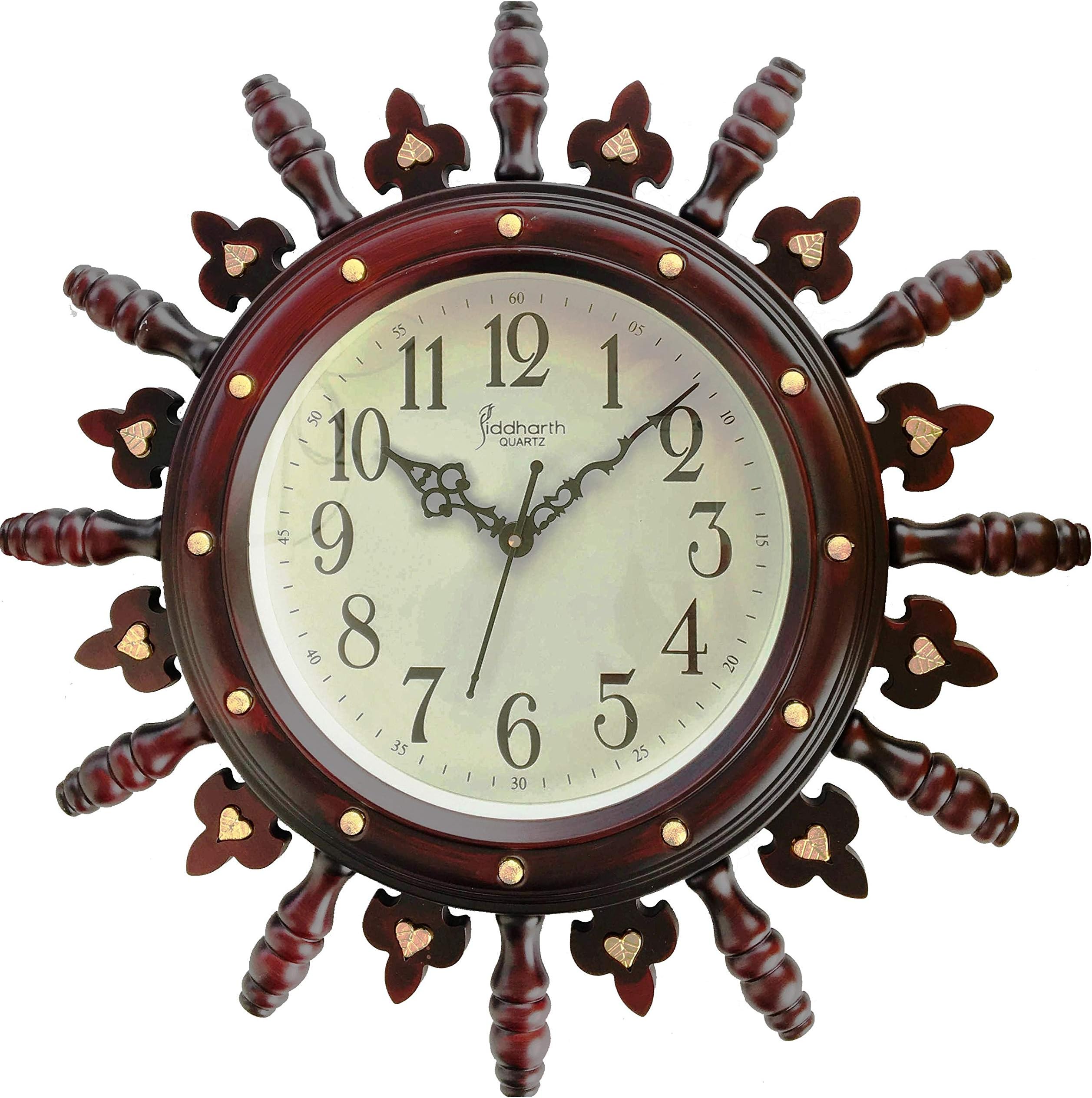 KITCHINDRA Wood Abstract Theme Wall Clock (20x20 inch, Brown & Gold)
