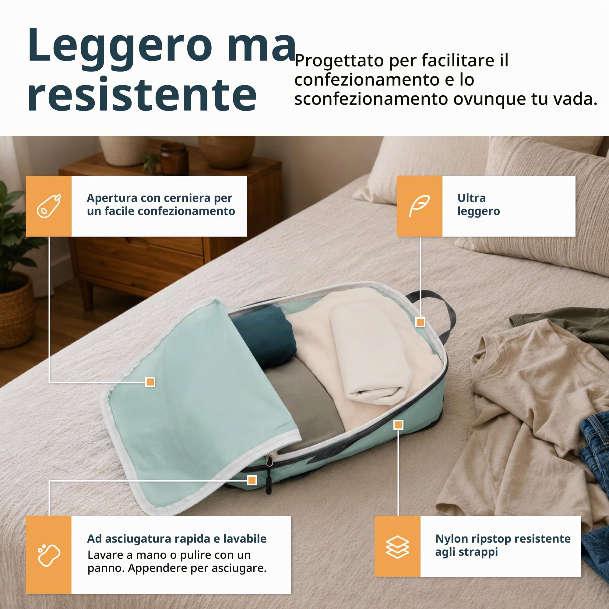 TRIPPED Travel Gear - Set di 7 cubi da imballaggio grandi per bagagli a compressione, ultra leggeri, espandibili, sacchetti a compressione per vestiti di TRIPPED Travel Gear (DustyTeal/bianco)
