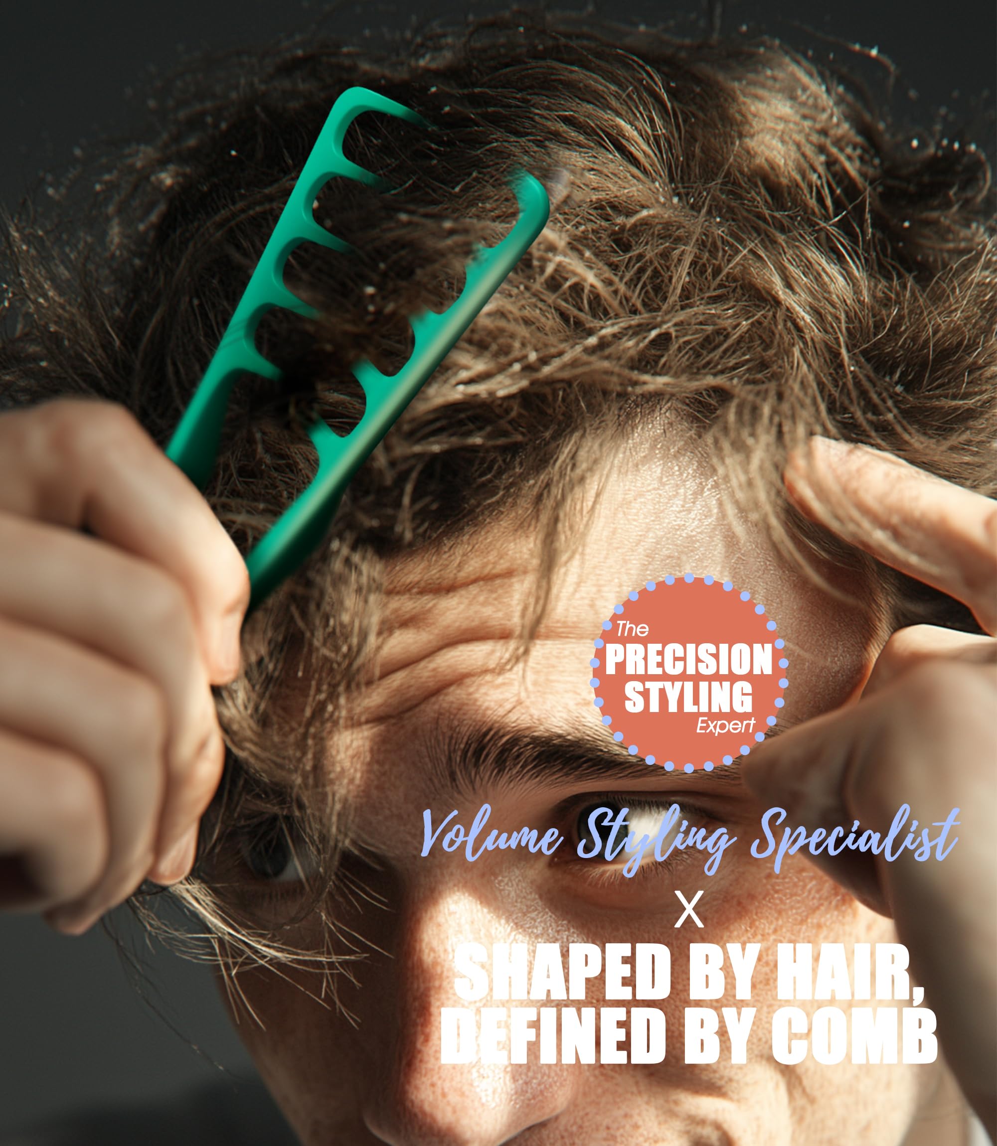 Peine de volumen con textura de 2 piezas con peine de dientes para cuidar el volumen de las raíces del cabello con la línea de flequillo, cepillo de pelo para hombres y mujeres, negro y verde azulado