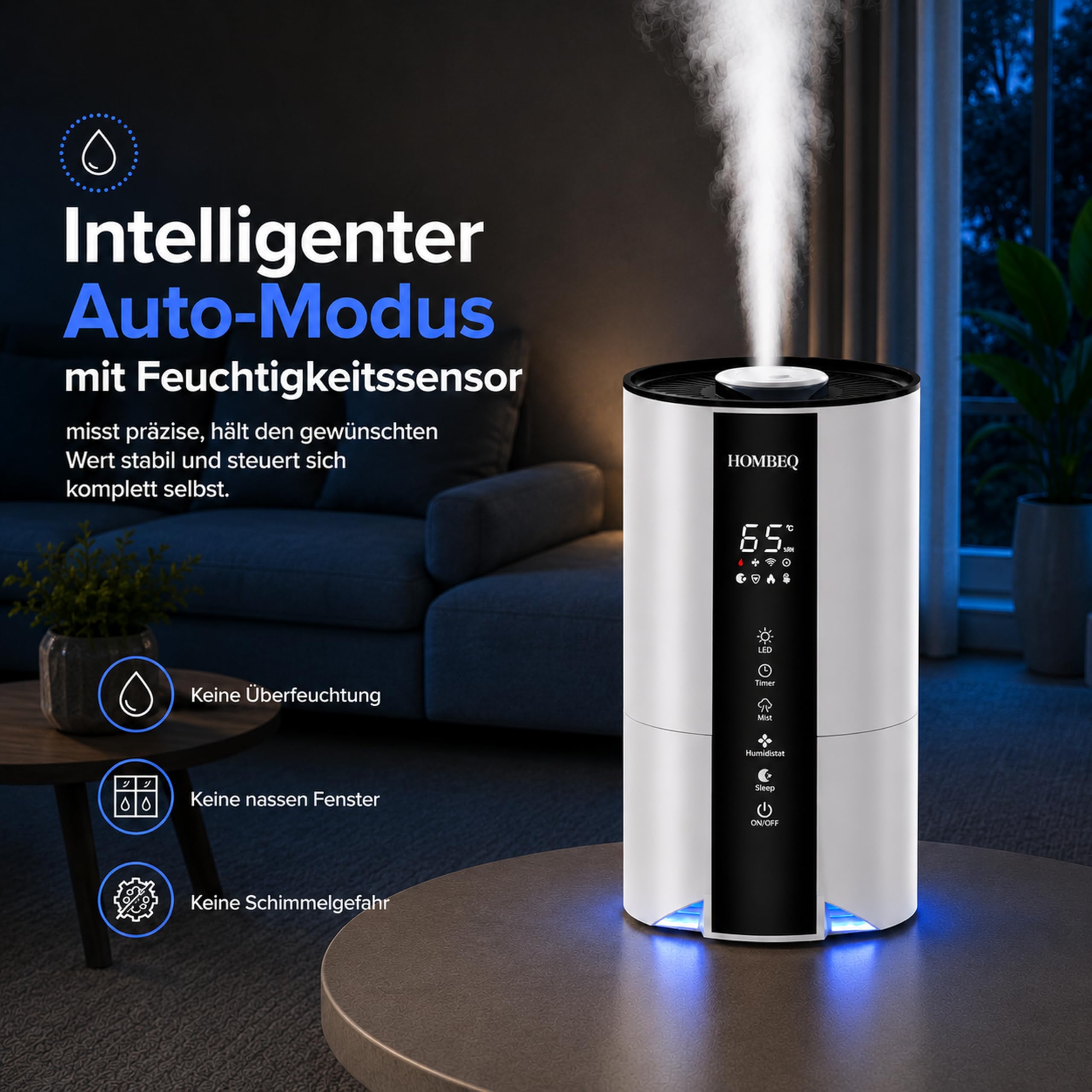 Luftbefeuchter Schlafzimmer 4,2L mit Feuchtigkeitssensor & Auto-Modus, Top-Fill Humidifier mit Aroma Diffuser, 360° Doppeldüse, Sleep-Modus & Timer, Raumbefeuchter für Wohnzimmer & Pflanzen