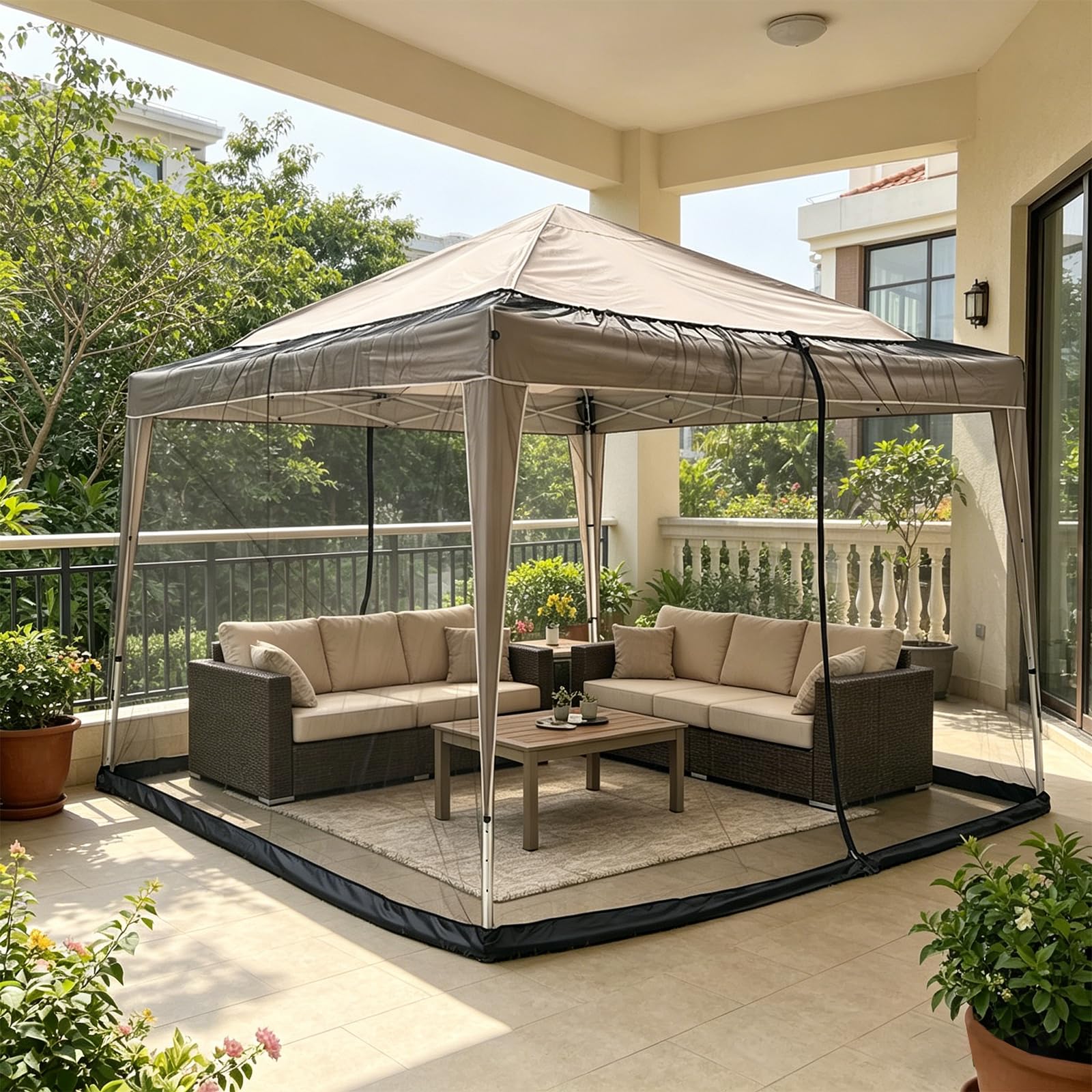 Moustiquaire pour tonnelle - 3 x 3 m - Noir - Filet anti-insectes - 2 fermetures éclair - Réglable - Maille fine - Pied rempli d'eau - Pour jardin, patio, cour, camping