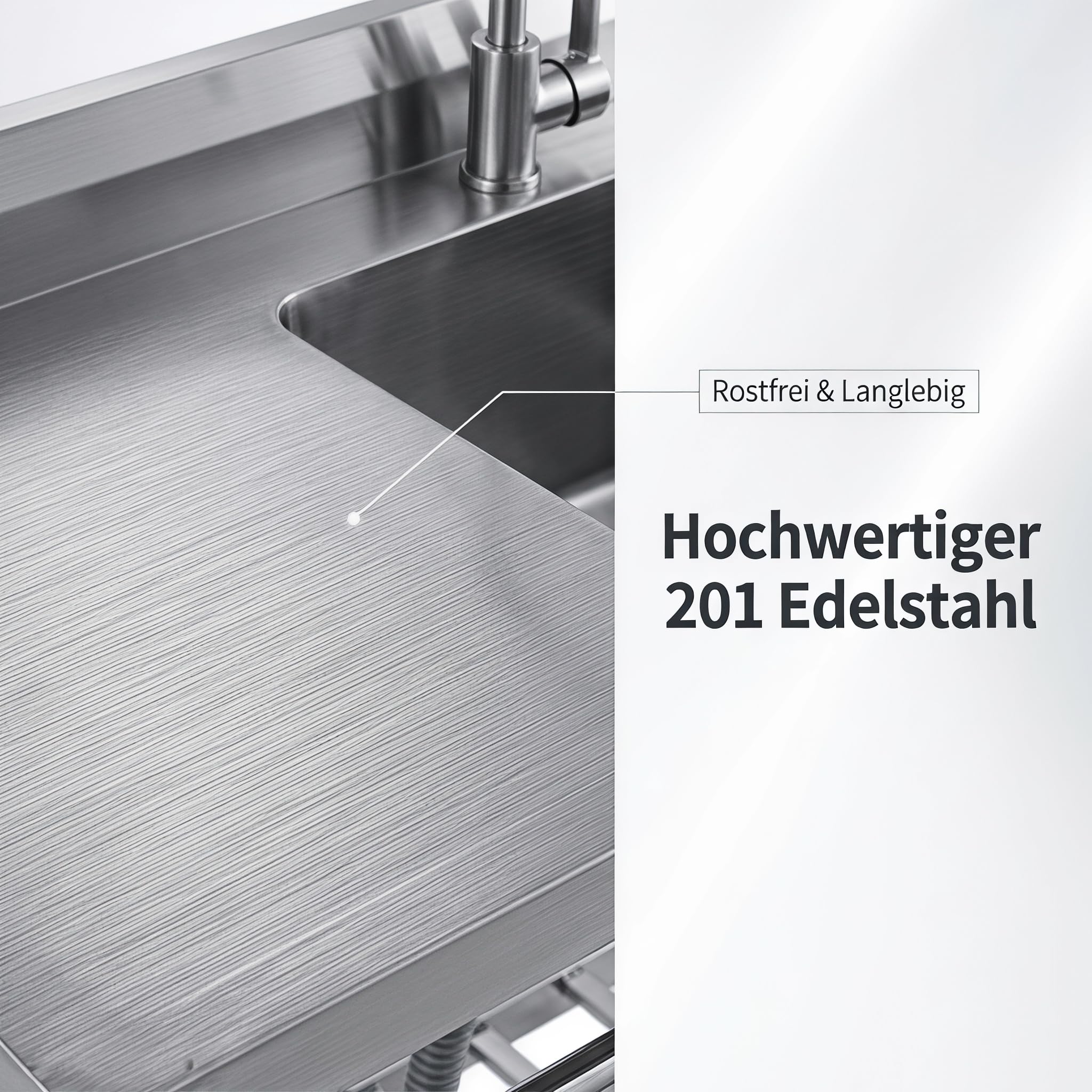 Freistehende Küchenspüle Edelstahl Spülbecken, Multifunktions Spüle mit Wasserhahn mit Kalt und Warmwasserschläuchen, 80×55×92 cm Gewerbliche Spülbecken, Tragfähigkeit 99.8 kg für Außen, Lnnen, Küche,