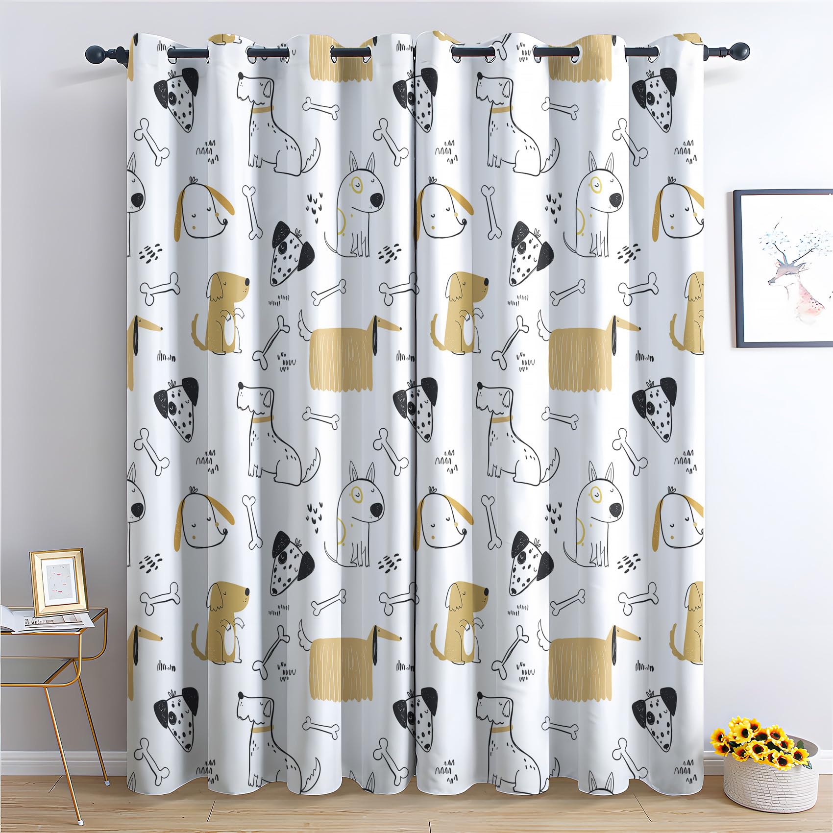 Dog Curtains for Bedroom Living Room - Kids Cartoon Puppy Blackout Curtains 46 x 72 Inch (Width x Drop), Thermal Insulated Eyelet Curtains & Drapes, Window Treatments B&-300