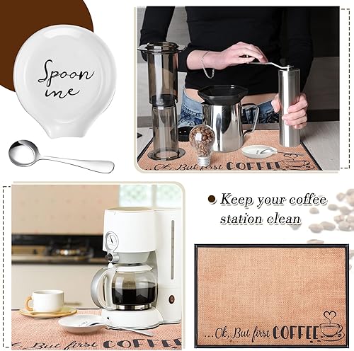 Miniatura 5 de Skyley Juego de 3 piezas de soporte para cucharas de café, estilo rústico, soporte para cucharaditas de granja, bandeja divertida, accesorios de