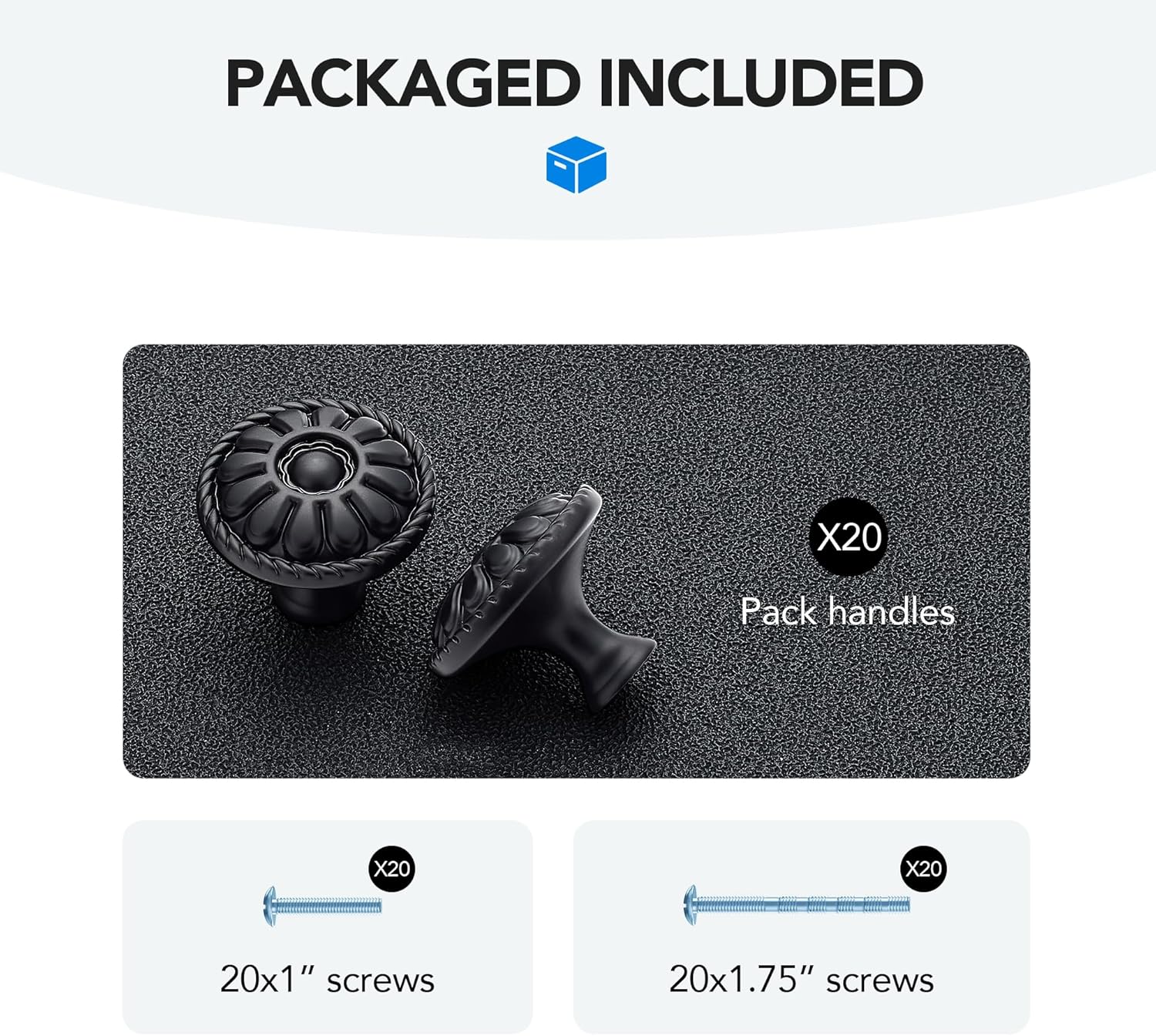 HOME EDIT 20 Pack 1-1/5 Inch Kitchen Cabinet Knobs Rustic Matte Black Drawer Handles for Cabinets, Dressers, Cupboards, Bathrooms, and Bedrooms
