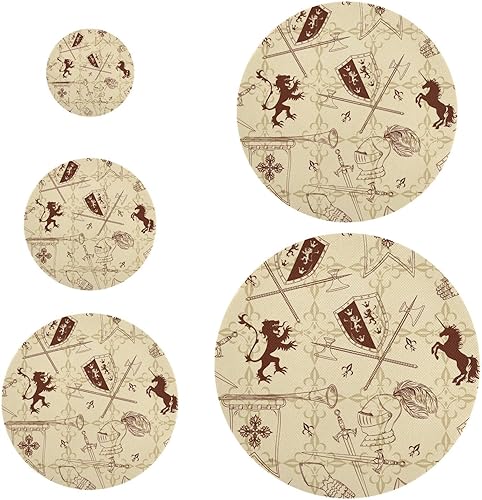 Vnurnrn Knight Seamless Pattern Bowl Covers Waterproof for Fresh KeepingReusable Elastic Food Storage Container Lids 5 Pieces Set