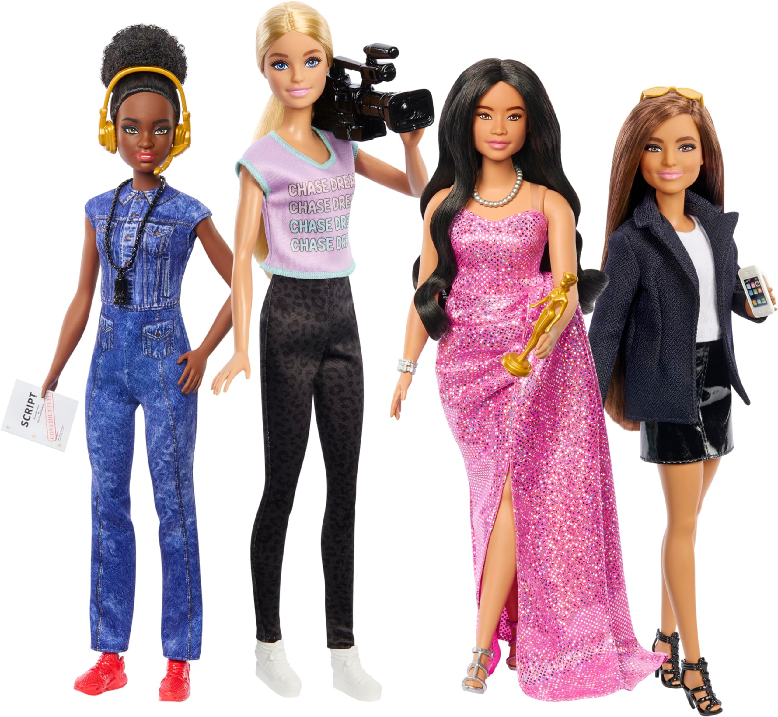 Careers Set of 4 Dolls & Accessories, Women in Film with Studio Executive, Director, Cinematographer & Movie Star in Removable Looks