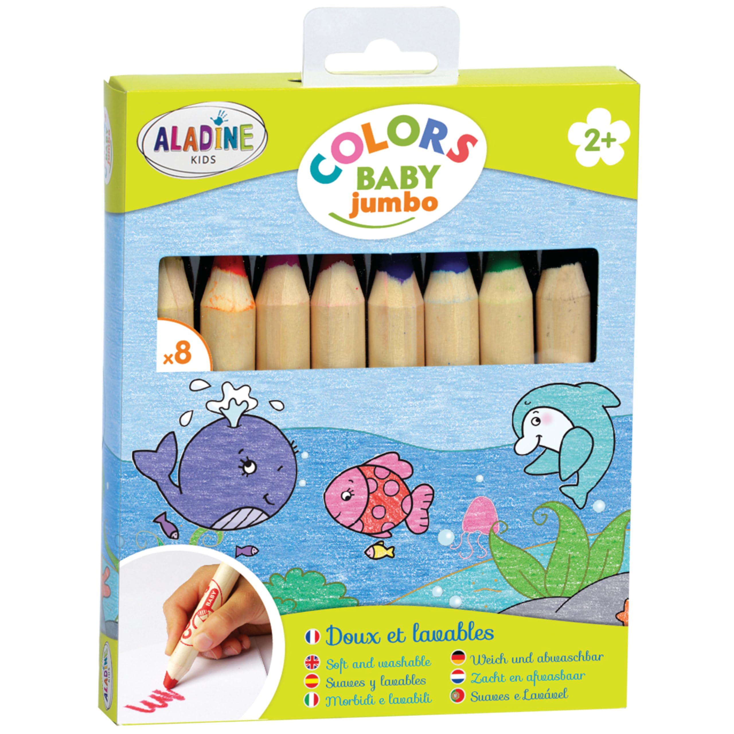 Aladine Buntstifte 3042009 8 lápices de Colores Jumbo para niños a Partir de 2 años, Multicolor, 8 stück (1er Pack) (42009)