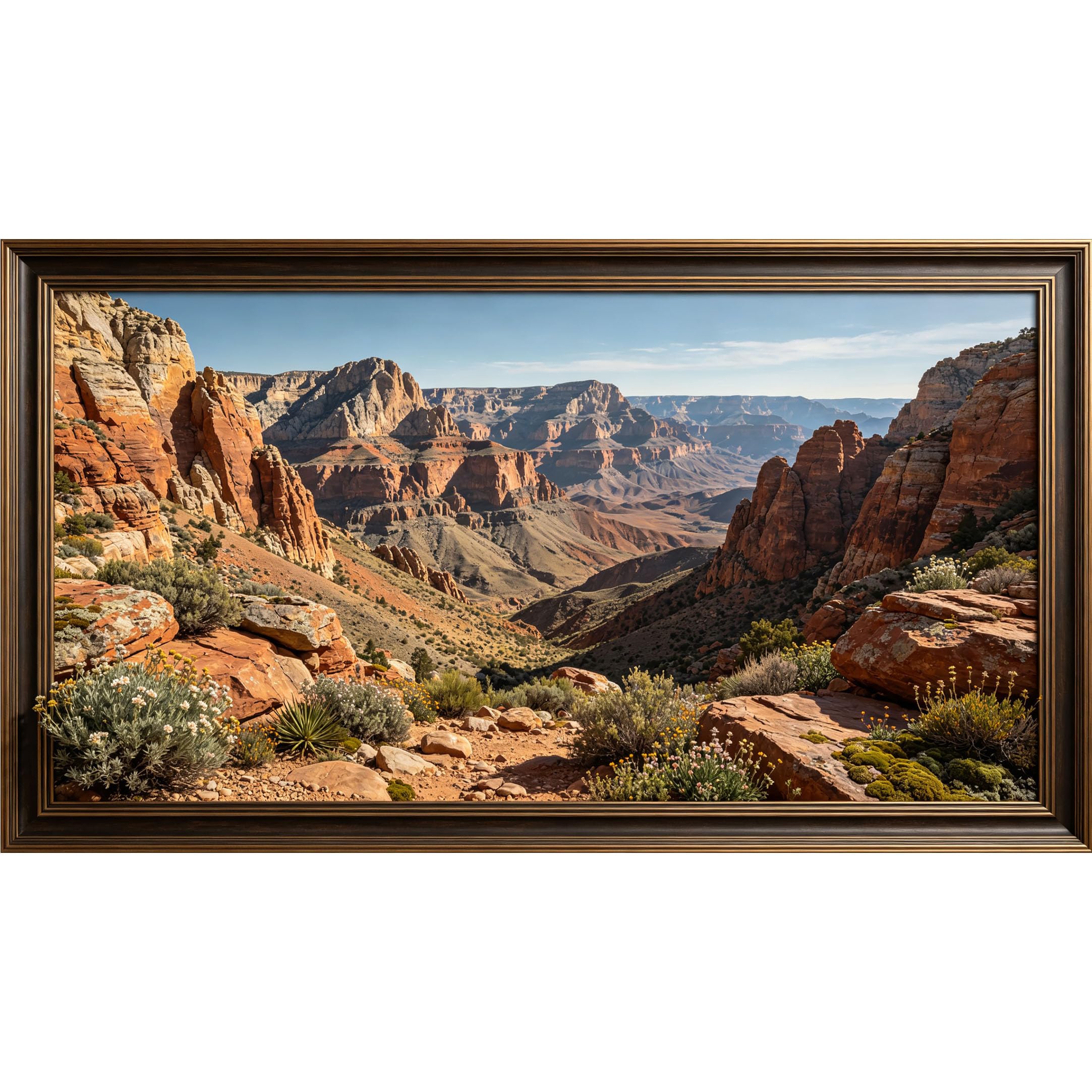 QZLITHOTIC 50x90cm3D Framed Wall Art， Canyon Landscape Desert Mountain View Self‑Adhesive Mural， Water‑Activated Peel & Stick Fabric Decor Wall Decal for Bedroom Living Room