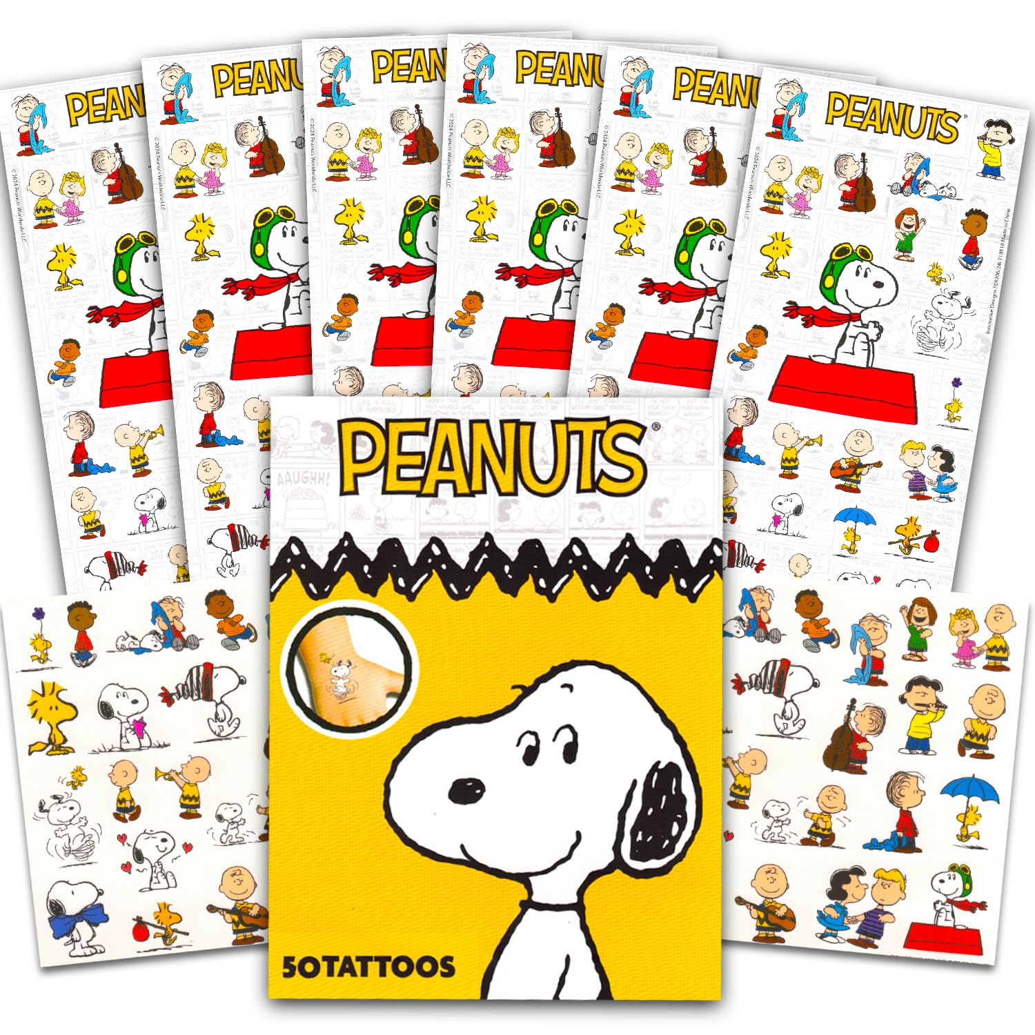 Peanuts Stickers and Tattoos Party Favors Set - 200 Pc Bundle with 150 Snoopy Stickers and 50 Charlie Brown Tattoos for Kids Party Supplies | Snoopy
