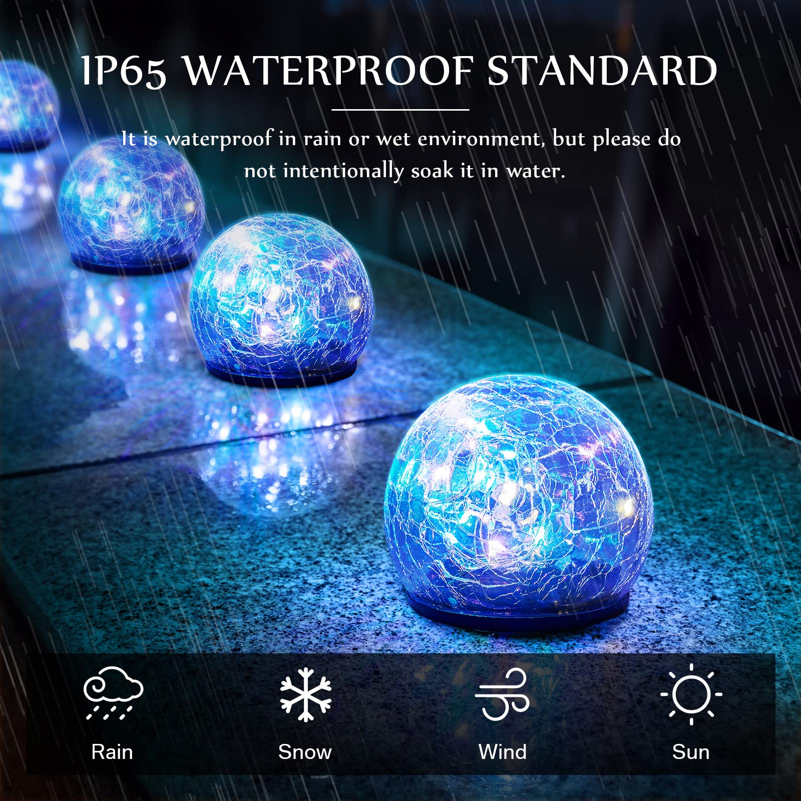 Luci solari da giardino a sfera in vetro incrinato, luci decorative a globo solari per esterni, luci a LED impermeabili per patio, vialetti, vialetti, giardini, cortili, decorazioni (8 pezzi, 9,9 cm)