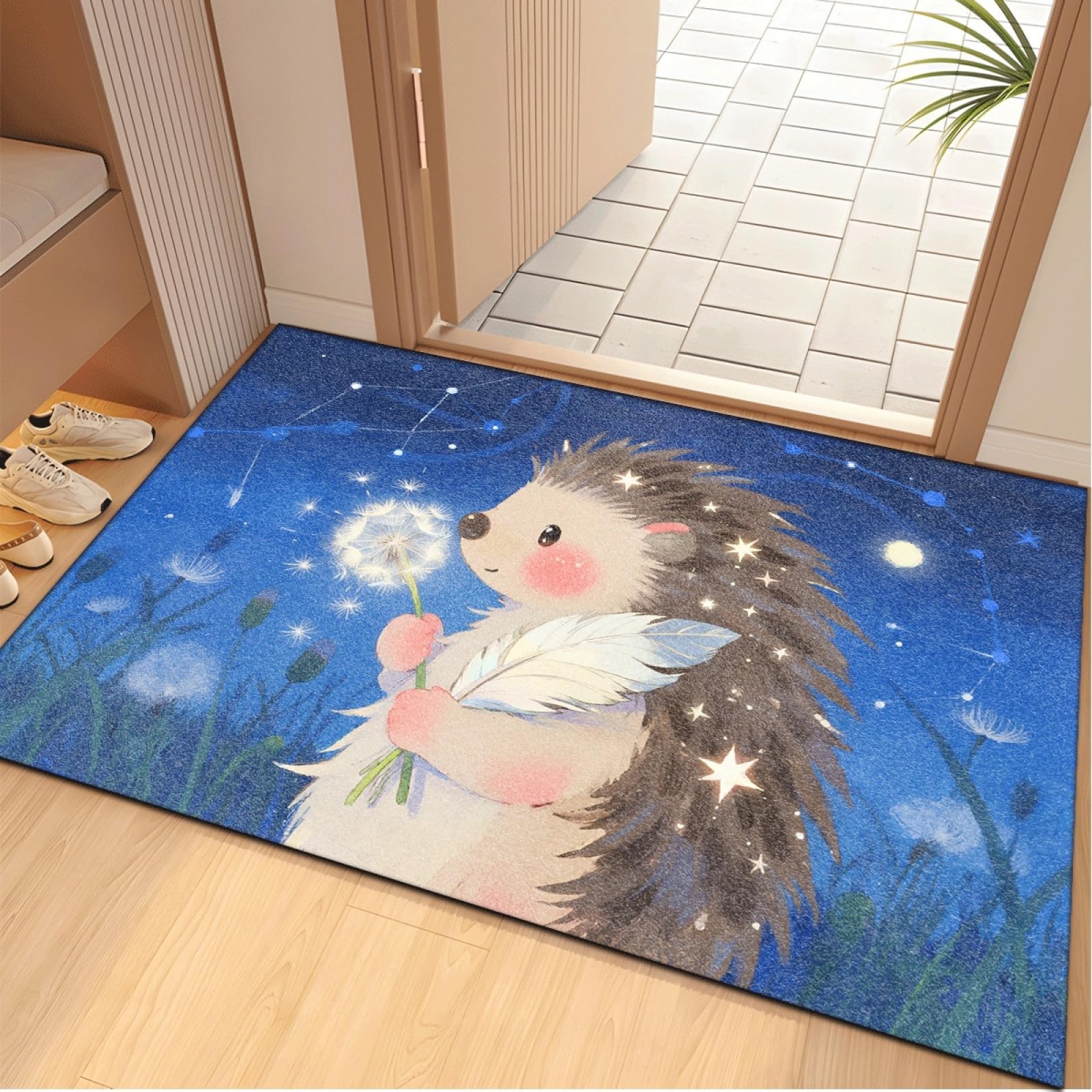 Fussmatte Innen 80x120 cm Blauer Hedgehog Fussmatte Aussen rutschfeste für Hund Eingang Badematte Waschbar Schmutzfangmatte Strapazierfähige und Langlebige Fussmatten Haustür