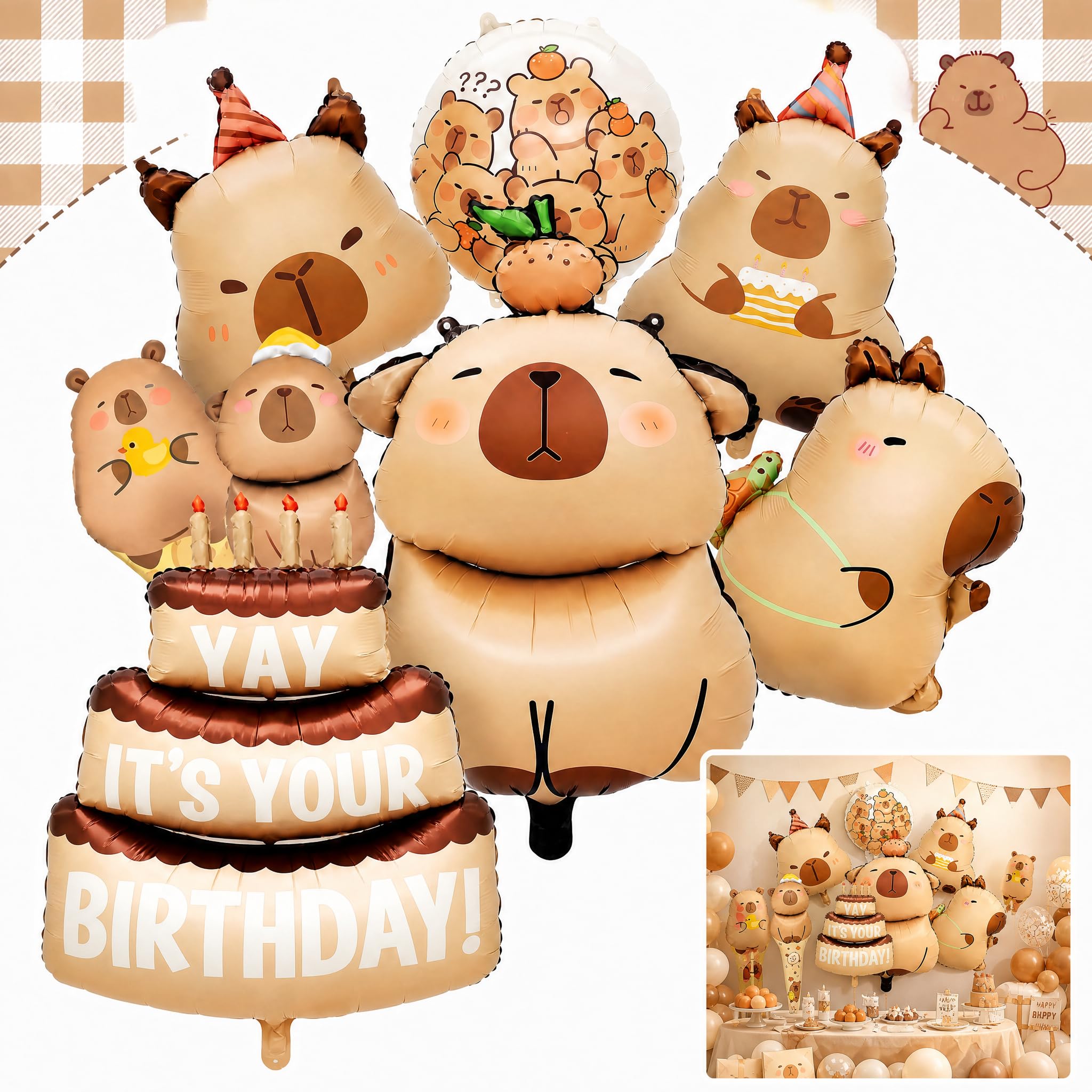 8 Pcs Capybara Balloons, Unique Animal Foil Balloons