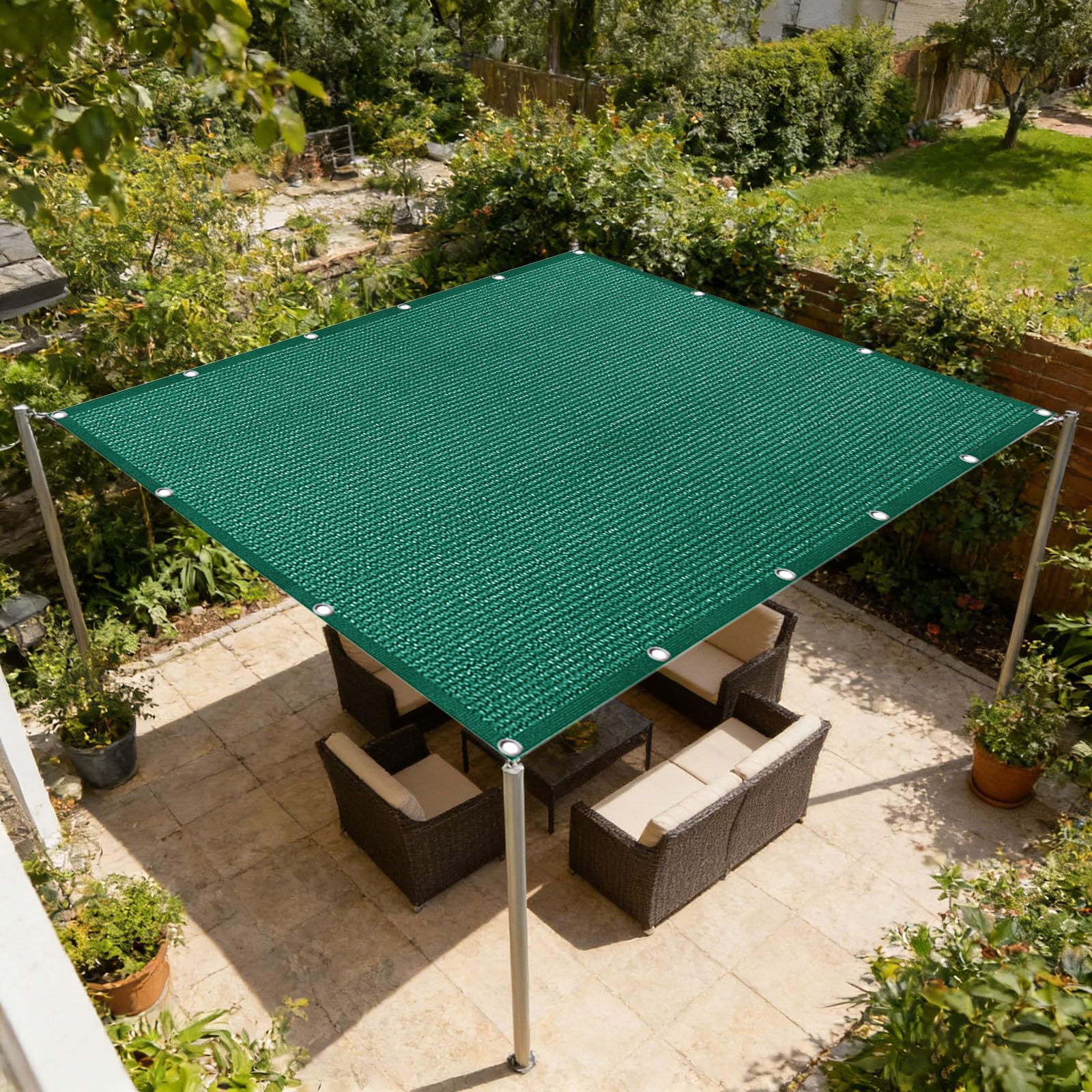 Markiza Przeciwsłoneczna 270 x 420 cm Blokada UV 95% Plandeka Ogrodowa Z Siatki Ze Wzmocnionymi Przelotkami Do Szklarni, Patio, Ogrodu, Basenu, Roślin, Ciemnozielony