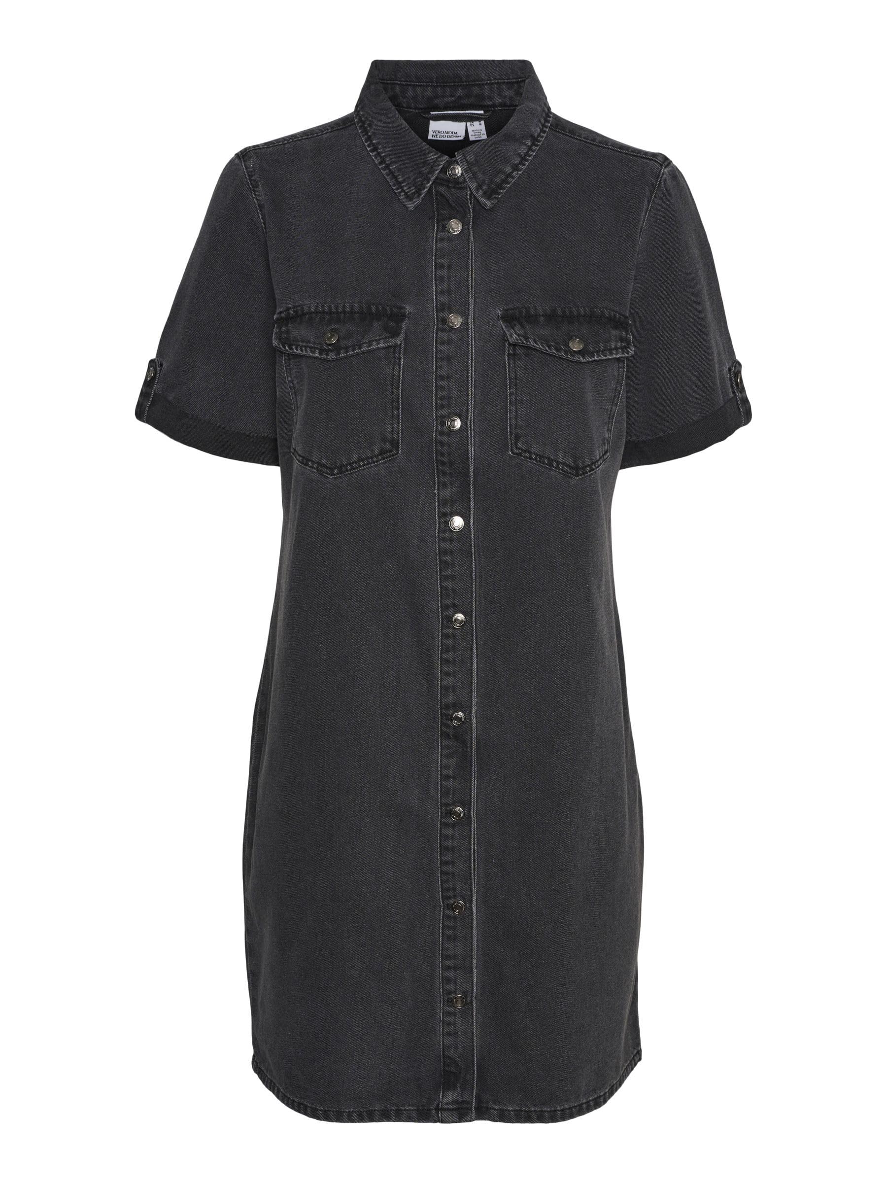 Vero Moda Women's Black Denim Vmjennie Ss Short Dress Mix Noos, Large