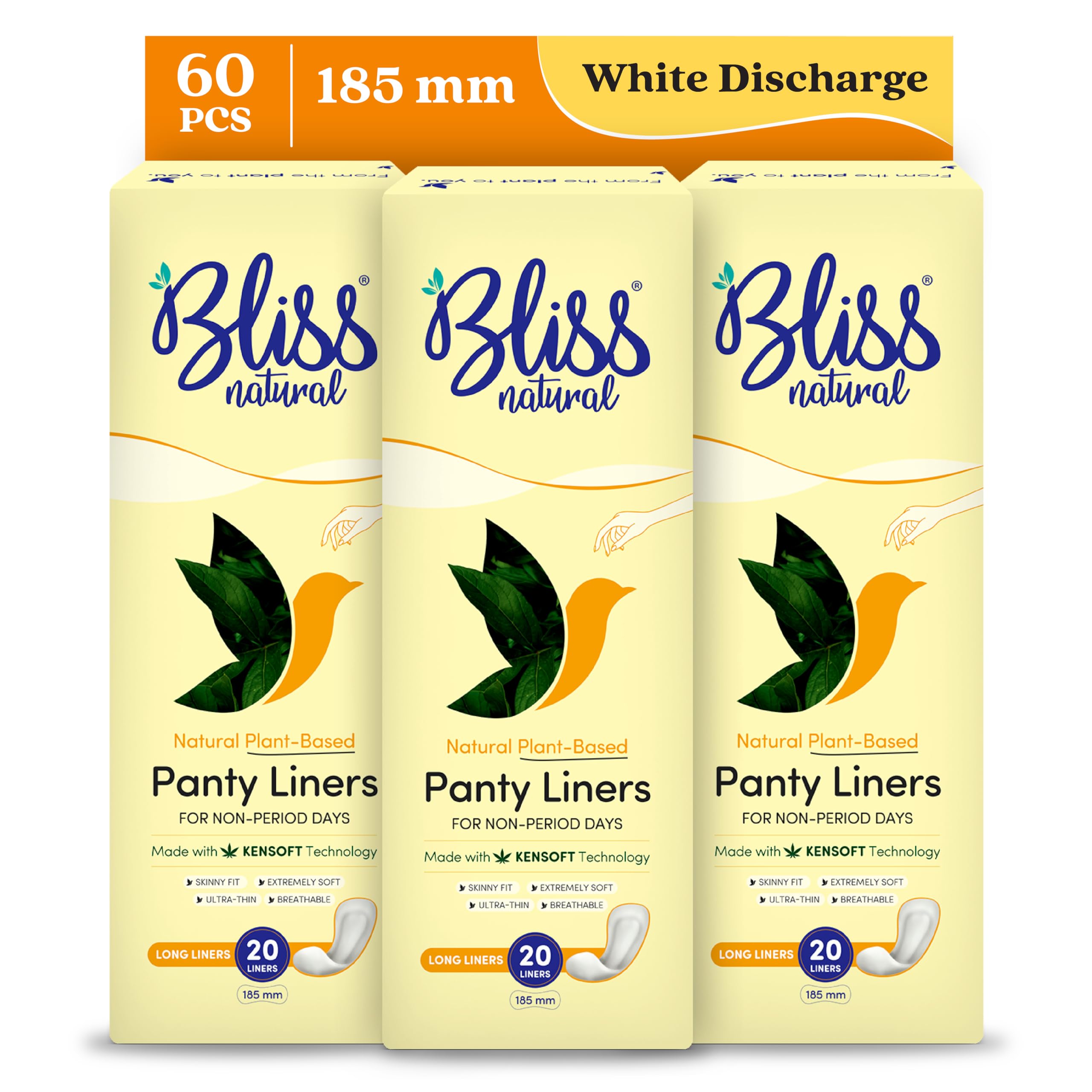 BLISSNATURAL Panty Liners for Women (Pack of 60) Super-Thin and Curved Design for White Discharge | Vaginal Leak Protection for daily use Combo Pack of 3-image-22
