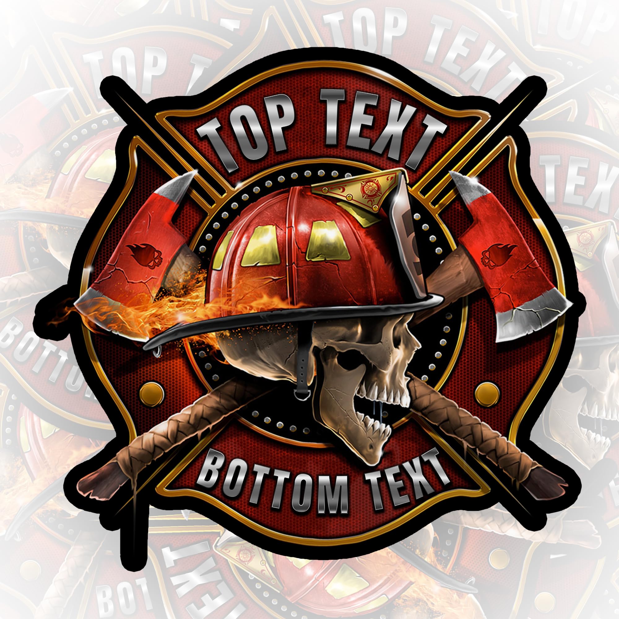 Personalized Firefighter Department Badge Sticker - Custom Name Fireman Skull Axe Decal - Funny for Hard Hat, Waterproof Vinyl for Water Bottle, Phone