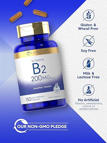 Miniatura 5 de Carlyle Vitamina B-2 | Riboflavina | 200 mg | 150 unidades | Suplemento esencial vegetariano, sin OMG y sin gluten