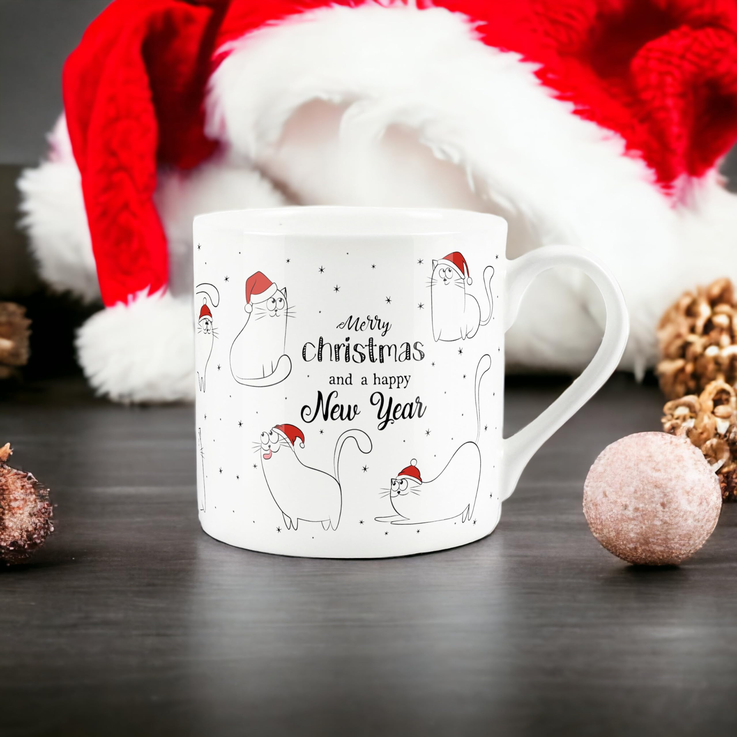 Purely Home Cat Christmas Mug - Festive Novelty Xmas Gift - Bone China Tea/Coffee Cup - Image 3
