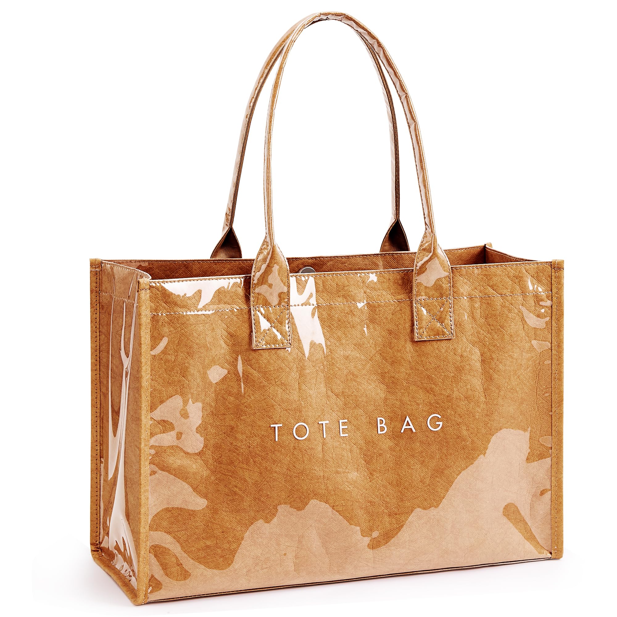 KALIDI PVC Tote Bag Womens Kraft Paper Work Handbags Purses with Top Handle