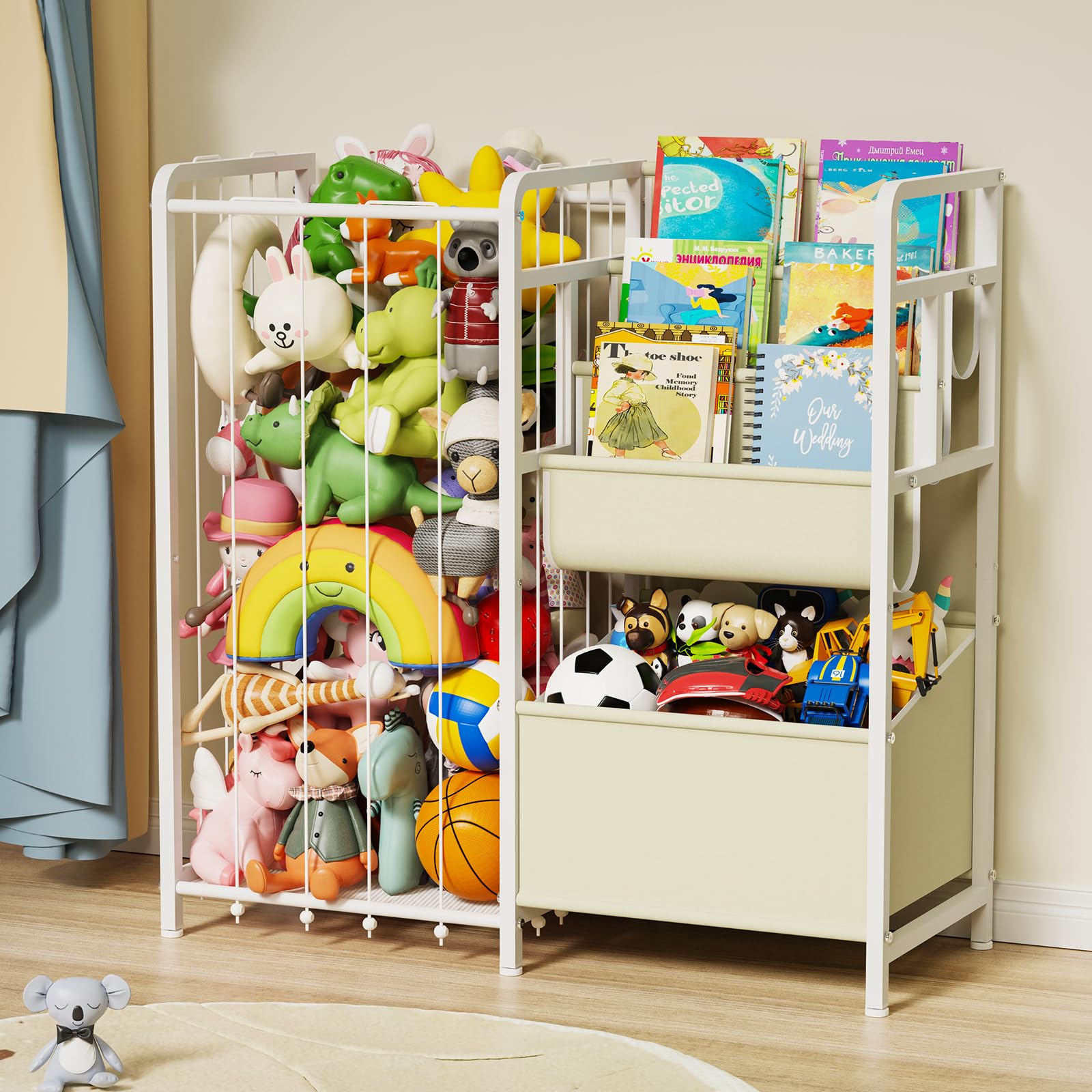 GUIBUKEYAN Kids Bookshelf and Toy Storage, 3 Tier Kids Book Shelf for Kid Rooms with Stuffed Animal Storage, Toy Storage Organizer, Stuffed Animals