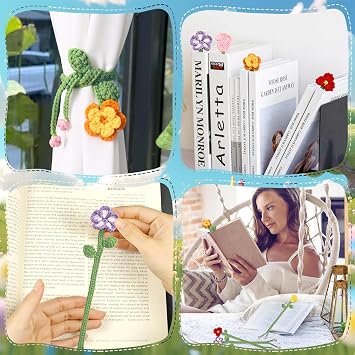 ASTNIC Crochet Set for Beginners 8-Piece Flower Bookmark Crochet Starter Set Crochet Yarn Set for Adults Children DIY Craft Gift with Step by Step Video Instructions Crochet Yarn and Hooks