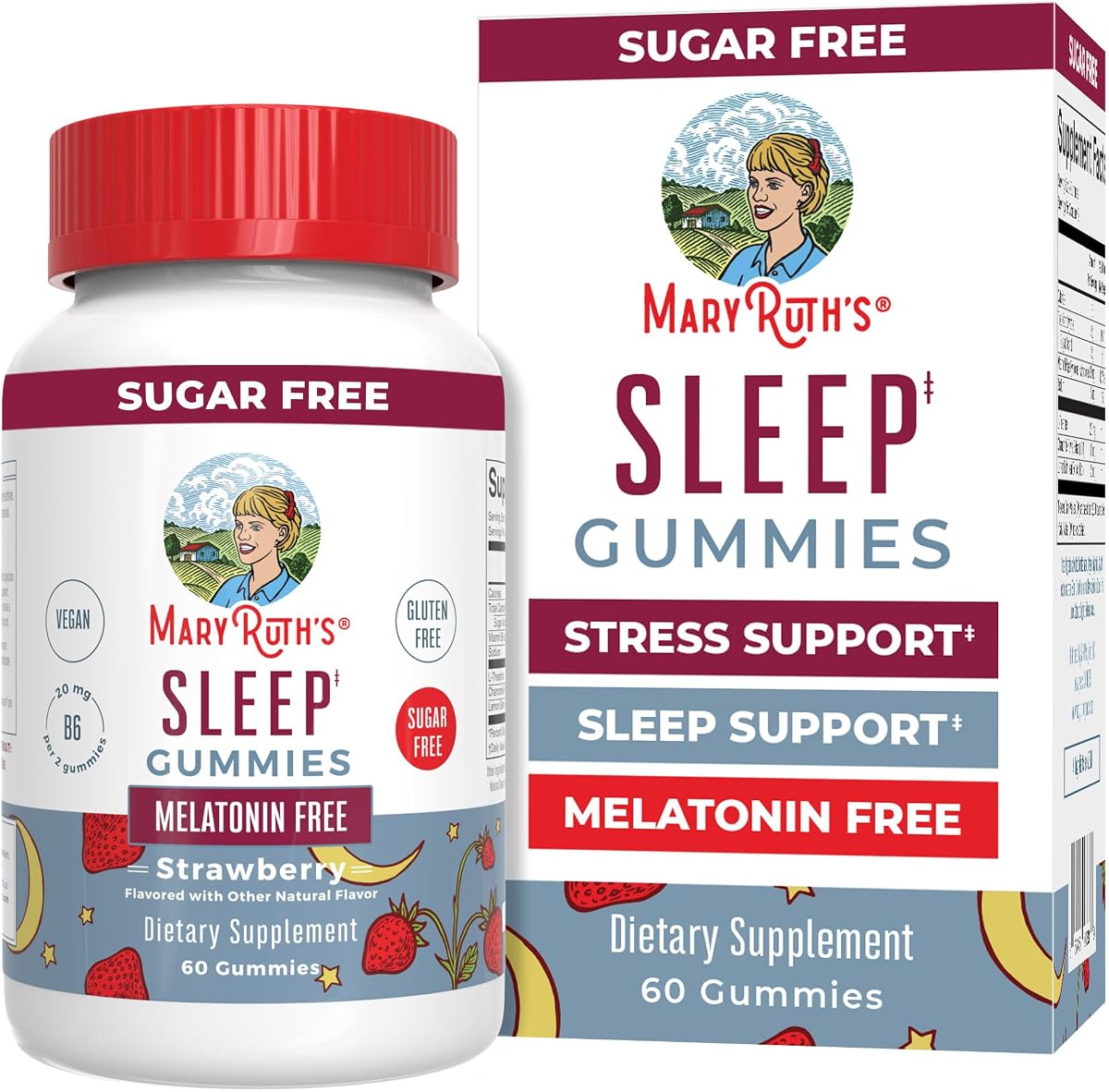 MARYRUTH'S Melatonin Free Sleep Gummies, L Theanine, Sugar Free, 60 Count | L Theanine, Lemon Balm Leaf, Chamomile, Vitamin B6, 60 Count