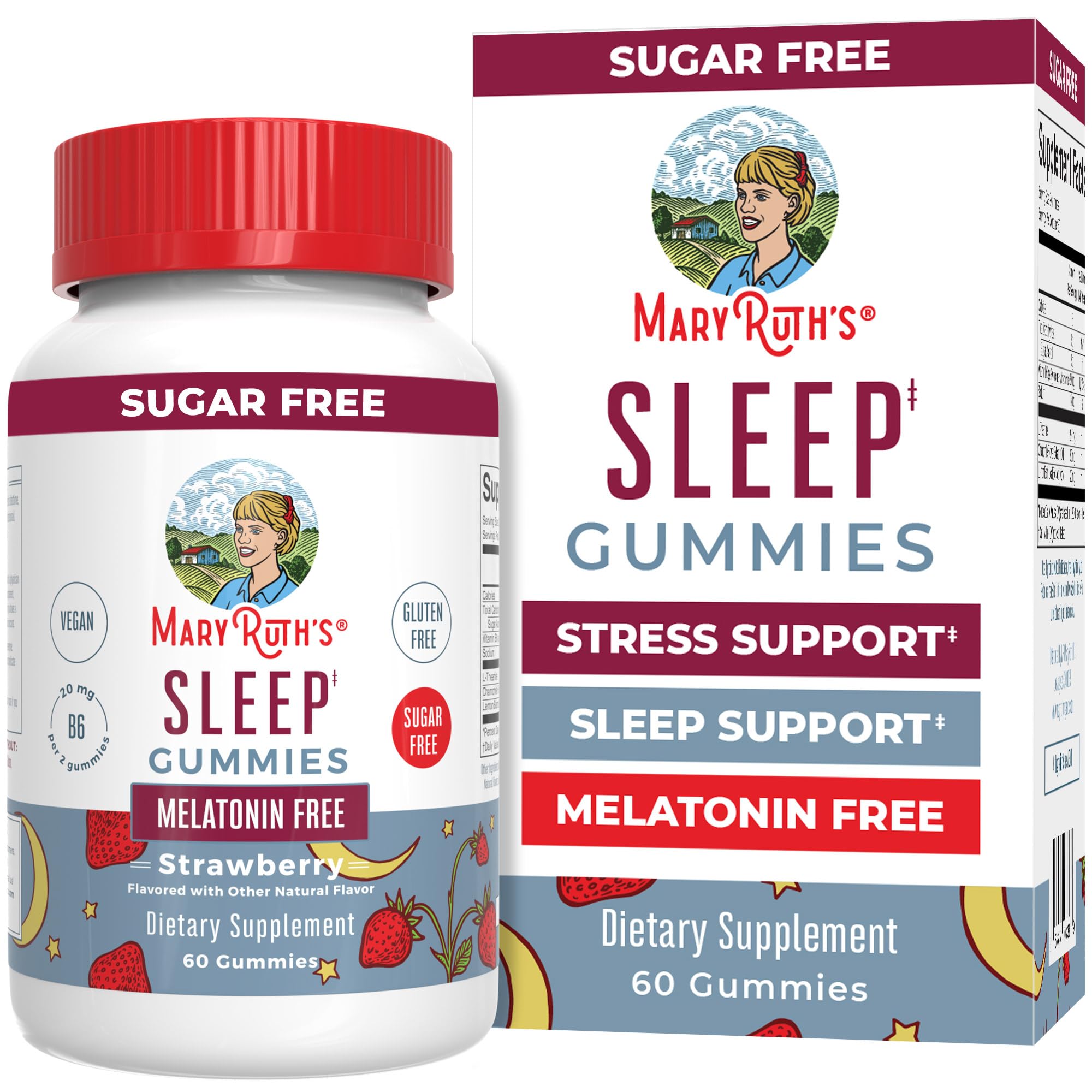MaryRuth Organics Sleep Gummies | Sugar Free | NO Melatonin | L Theanine | Lemon Balm Leaf | Chamomile | Vitamin B6 | Relaxation & Sleep Support | Stress Relief | Vegan | Gluten Free | 60 Count