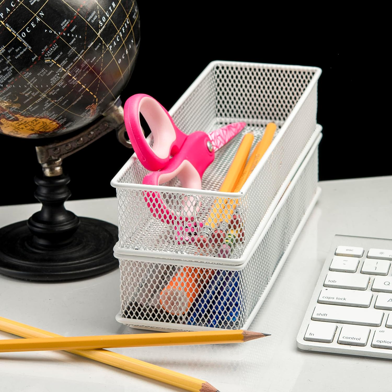 YBM HOME White Mesh Drawer Cabinet and or Shelf Organizer Bins, School Supply Holder Office Desktop Organizer Basket (2, 3x9x2 Inch) image 5