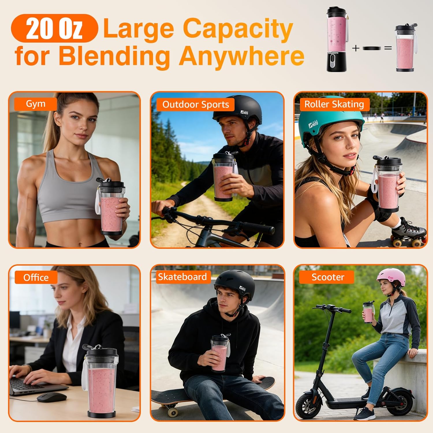 Personal Size Portable Blender for Smoothies - Cordless Small Blender Type-C Rechargeable, 20oz Large Capacity BPA-Free Travel Cup, Enjoy Freshly Squeezed Drinks Anytime, Anywhere