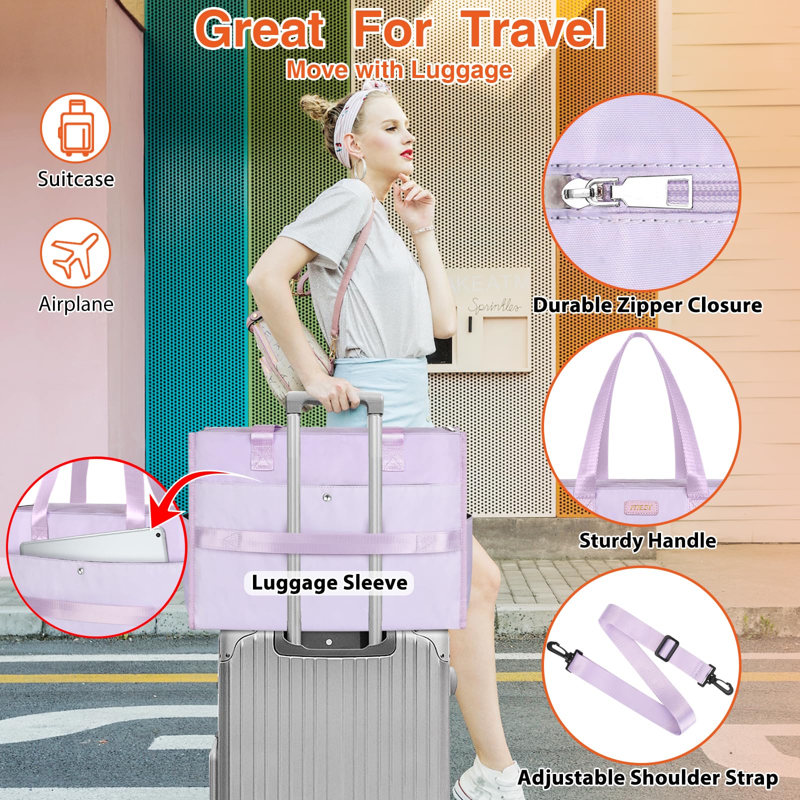 ITIEZY Borsa shopper da donna, grande, impermeabile, con 18 tasche, 16 pollici, borsa da lavoro da donna con chiusura lampo, per università, ufficio, lavoro, viaggi