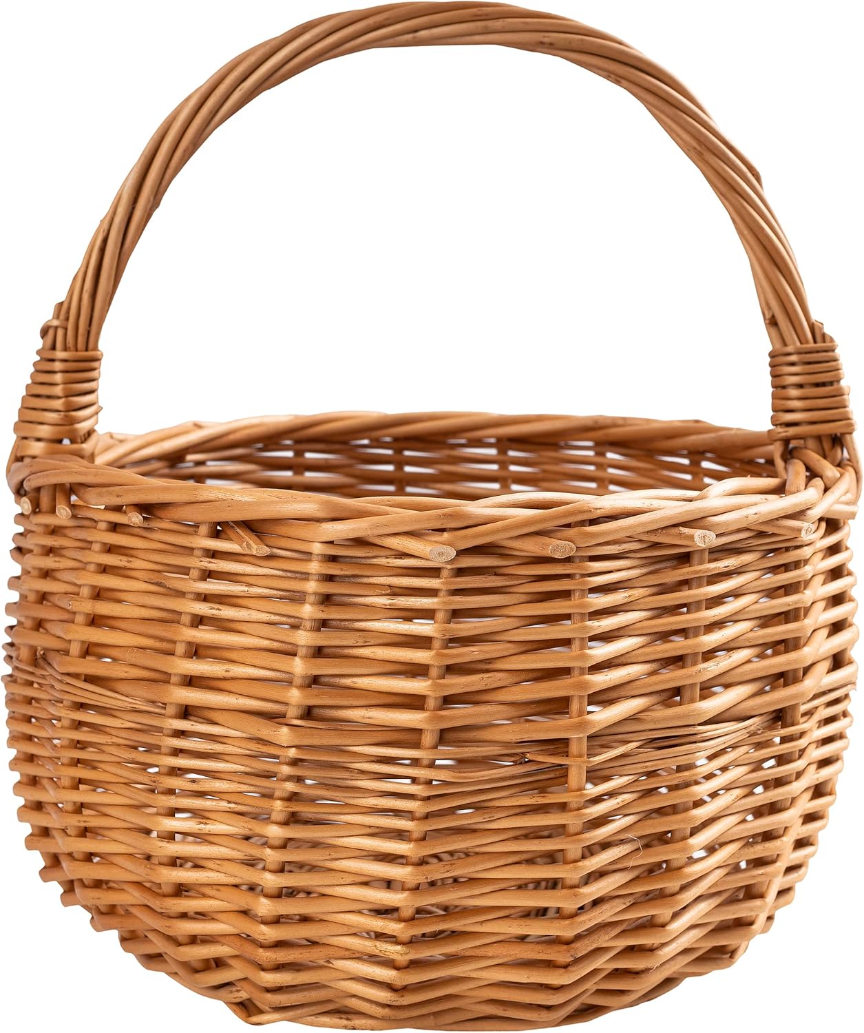 Creative Home Small Wicker Basket with Handle | 8.66 x 8.66 x 10.23 in (+/- 0.78 in) | Hand-Woven Easter Basket, Gift Basket, Fruit Basket | Natural Brown Color