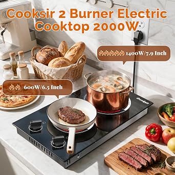 2 Burner Electric Cooktop 110V Plug in Knob Control
