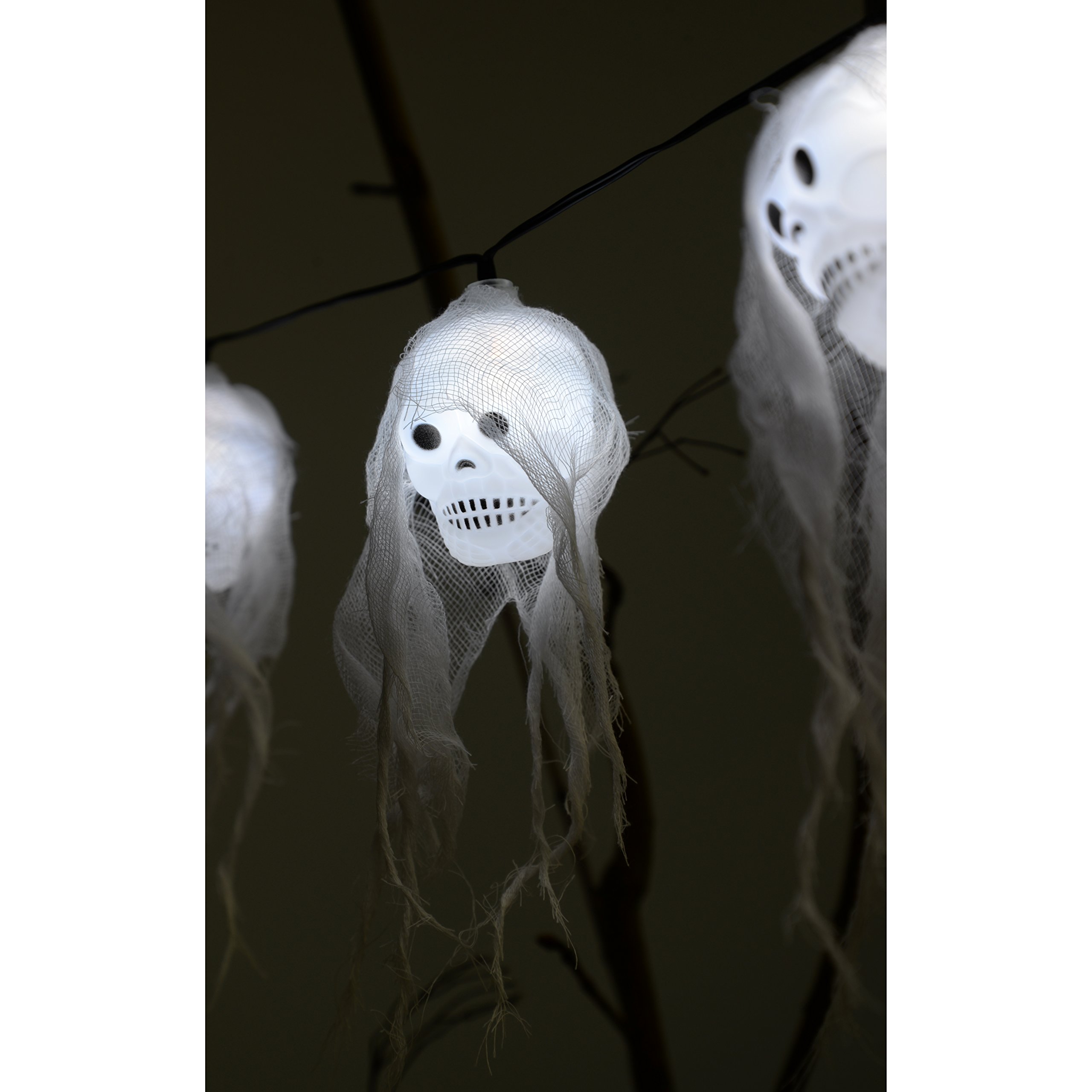 WeRChristmas Skull Lights with Mesh Fabric Shades Halloween Decoration with 20-LED - White, 20 LED - Image 2