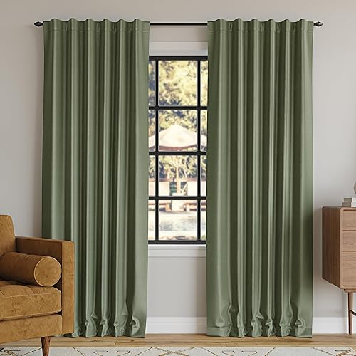 Sun Zero Greyson - Cortina térmica de seda sintética Dupioni, opaca, con pestaña trasera, 50 x 63 pulgadas, verde musgo